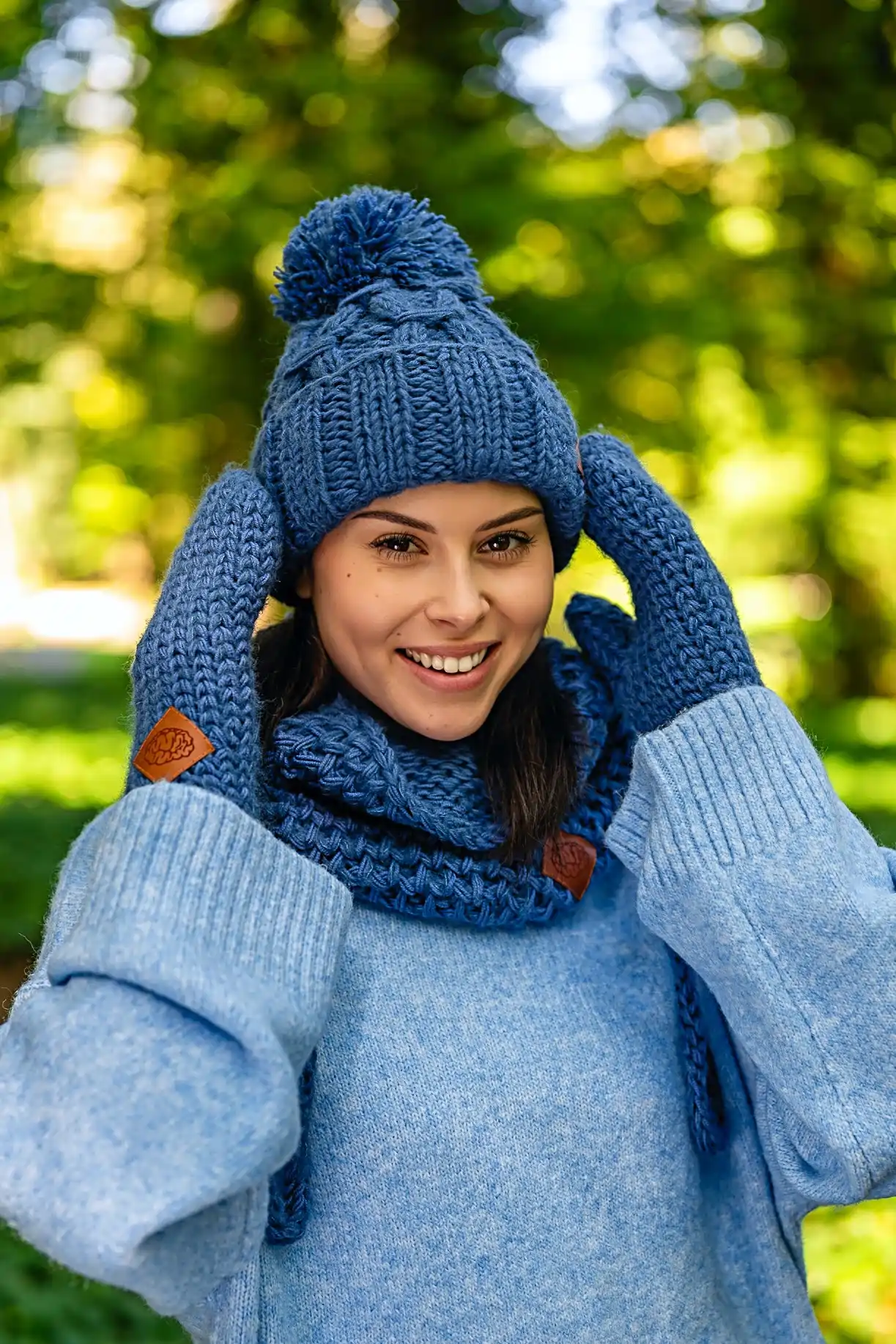 Mały komin MERINO "Ciemny niebieski" 62 komplet zimowy damski merino
