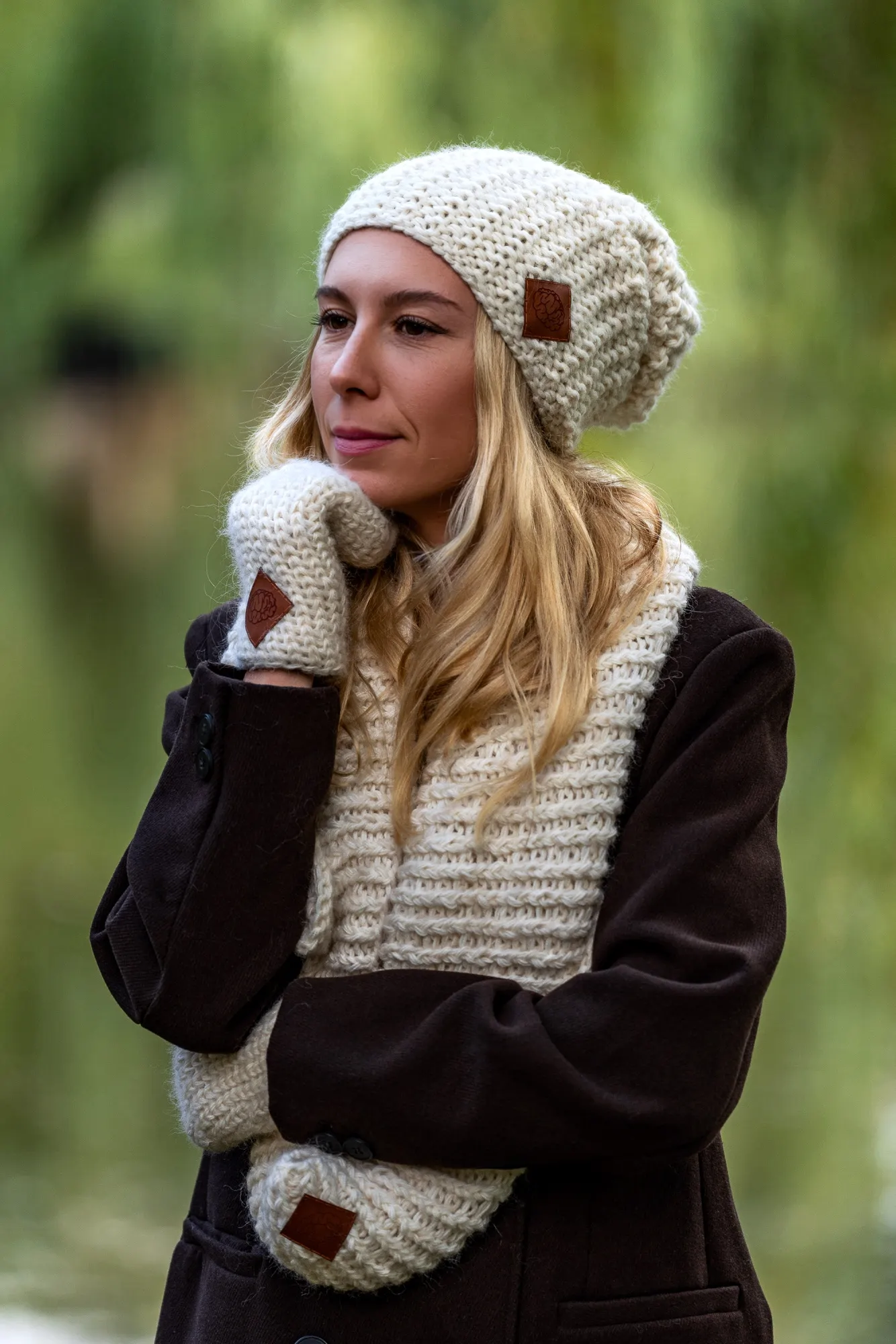 Komin MERINO "Beżowy Ecru" 75 komplet zimowych akcesoriow merino ercu