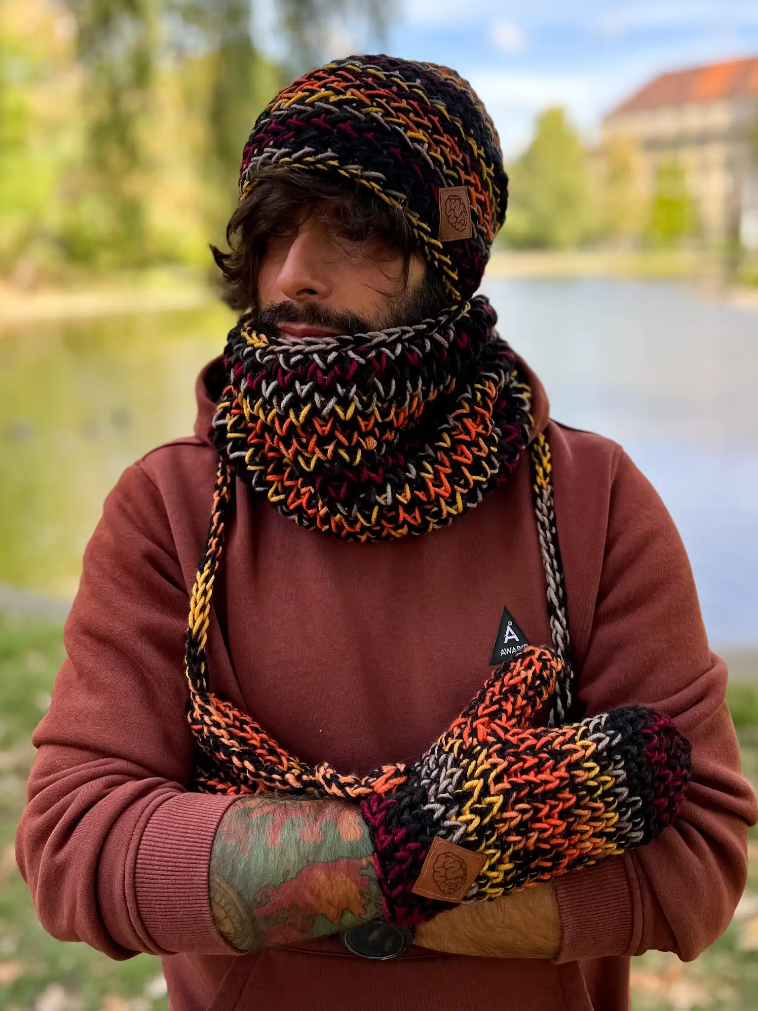 Męskie rękawiczki handmade ,,Ciemna jesień" 53 merino męskie rękawiczki