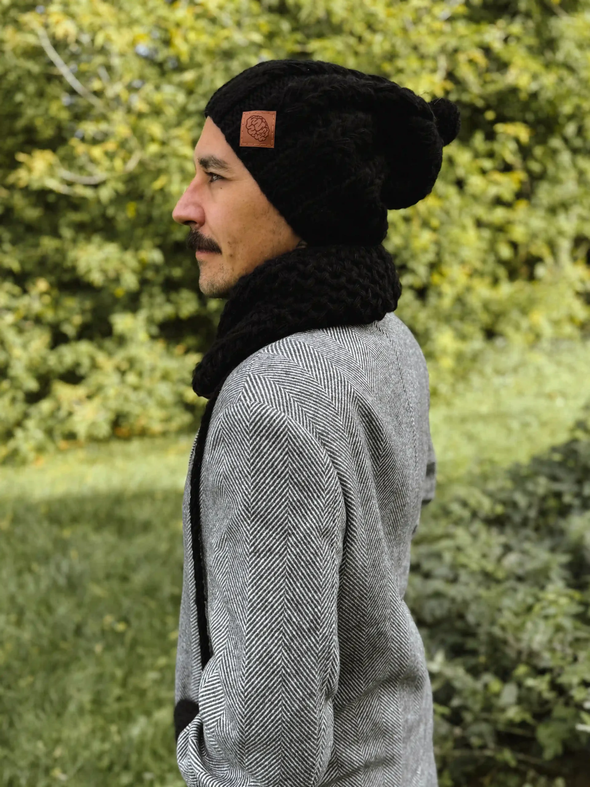 Męska czapka MERINO Smile "Czarny" + podszewka JEDWAB 176 meska czapka z pomponem merino scaled 1
