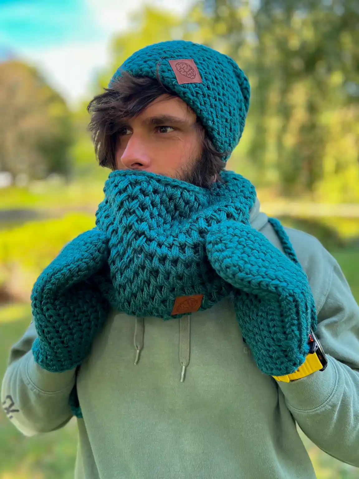 Męski mały komin na szyję ,,Leśny zielony" 171 męska_tuba_handmade
