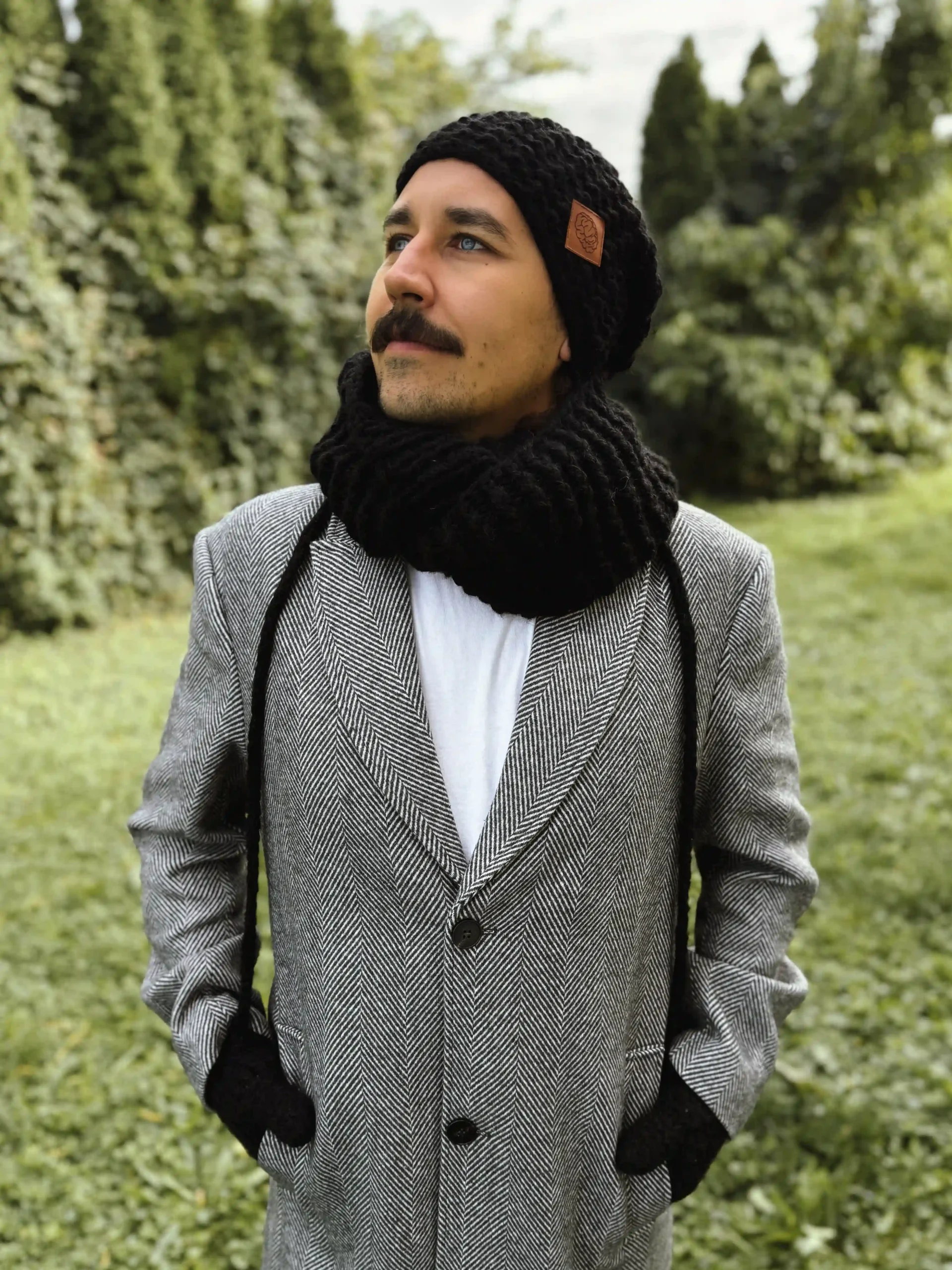 Męski komin MERINO "Czarny" 100 męski komin na szyje merino