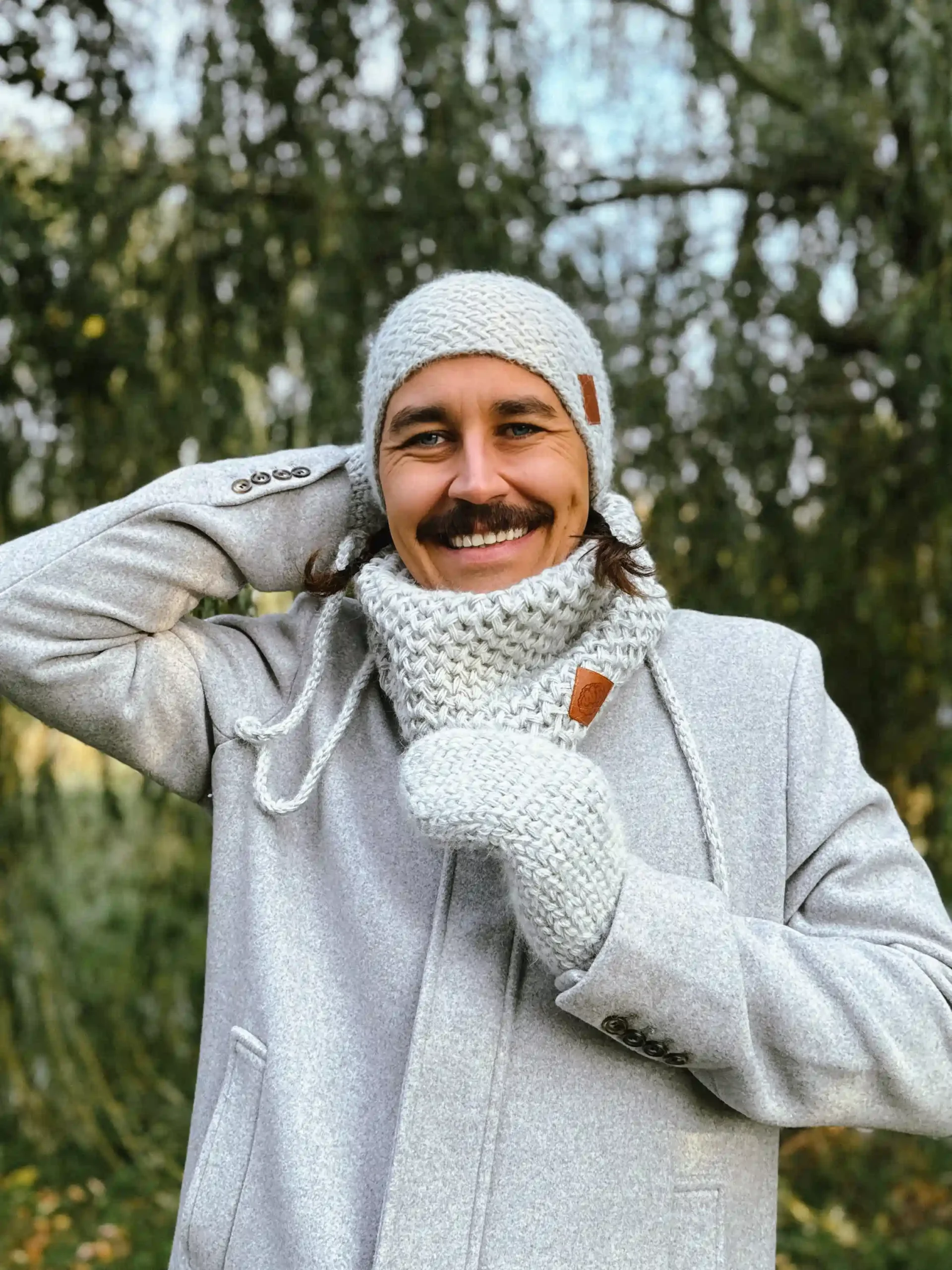 Męski mały komin MERINO "Wybielony szary" 123 męski komplet zimowy merino