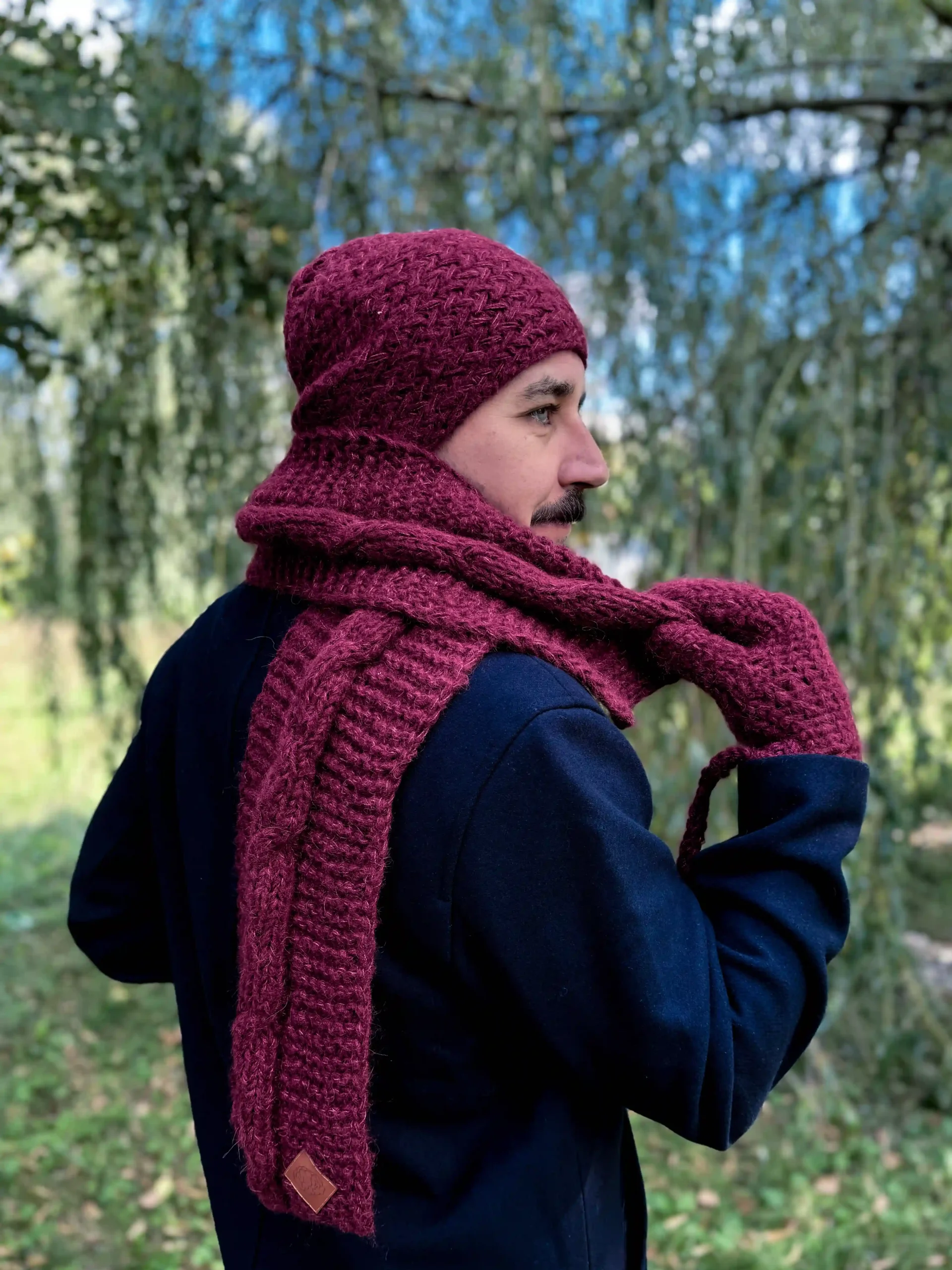 Męski szal MERINO "Bordo szalik" 134 męski szal bordo