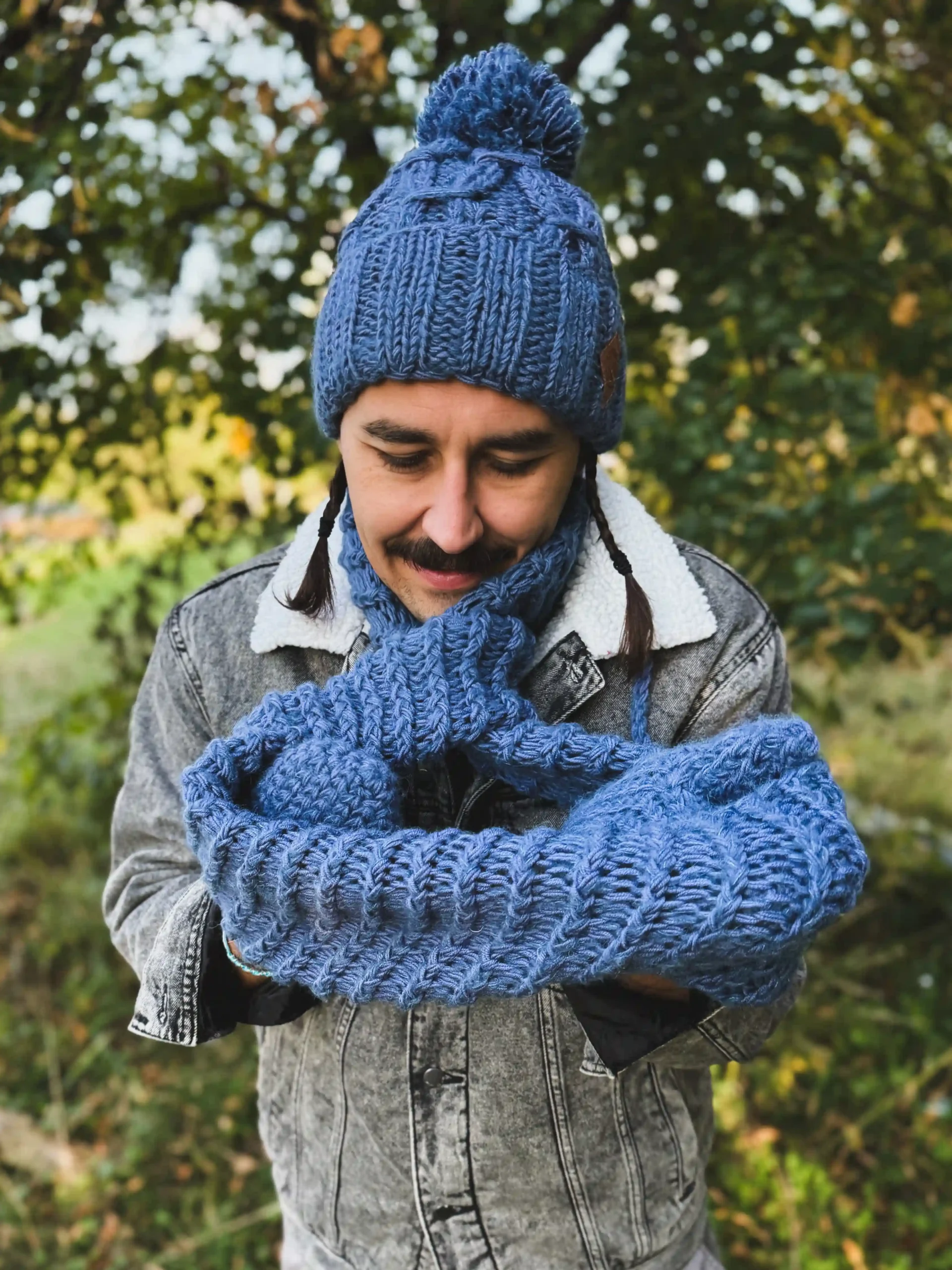 Męski komin MERINO "Ciemny niebieski" 45 meski szal merino niebieski scaled 1