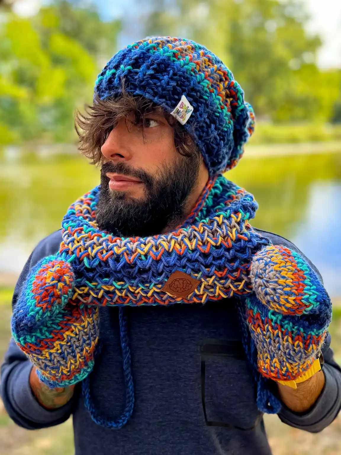 Męski mały komin na szyję "Górski potok" 80 meski komin handmade