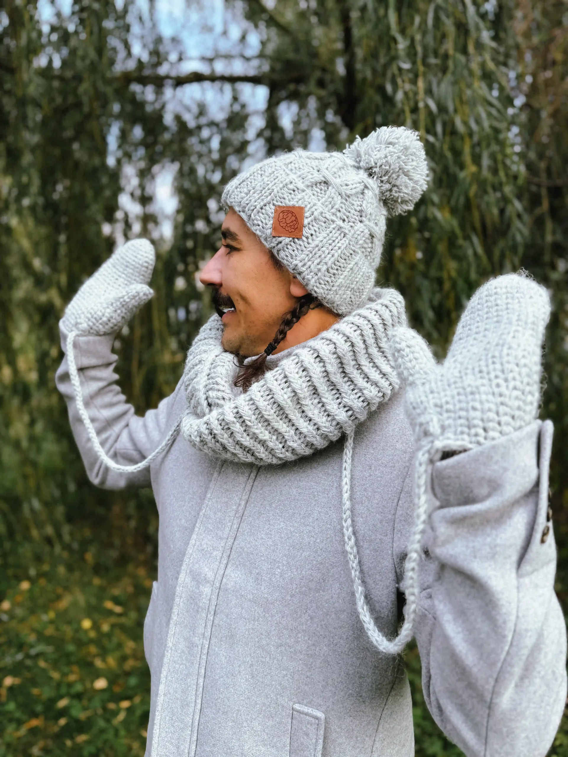 Męskie rękawiczki MERINO "Wybielony szary" 96 męskie rękawiczki kaszmir
