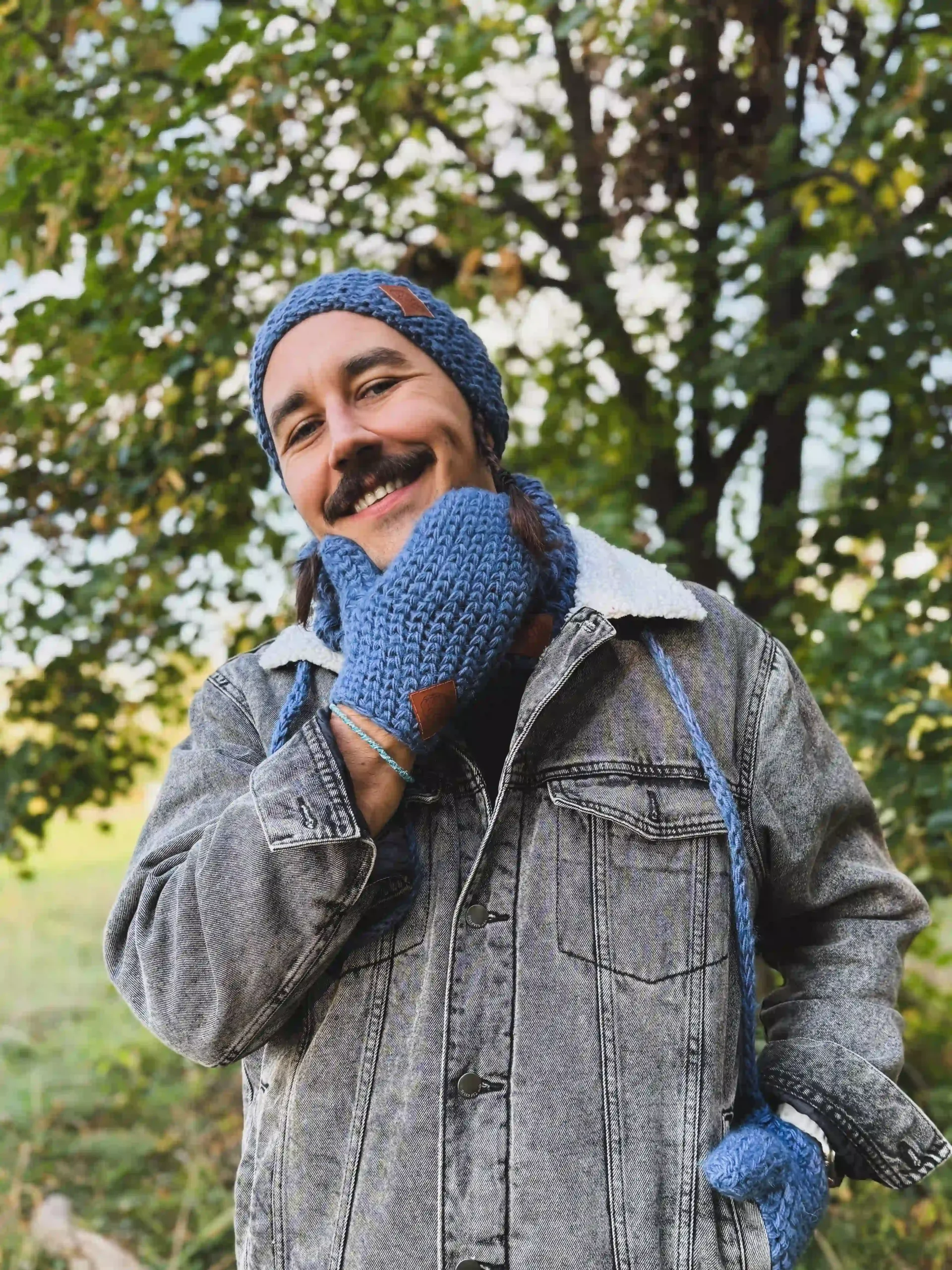Męskie rękawiczki MERINO "Ciemny niebieski" 75 męskie rękawiczki merino niebieskie ze sznurkiem