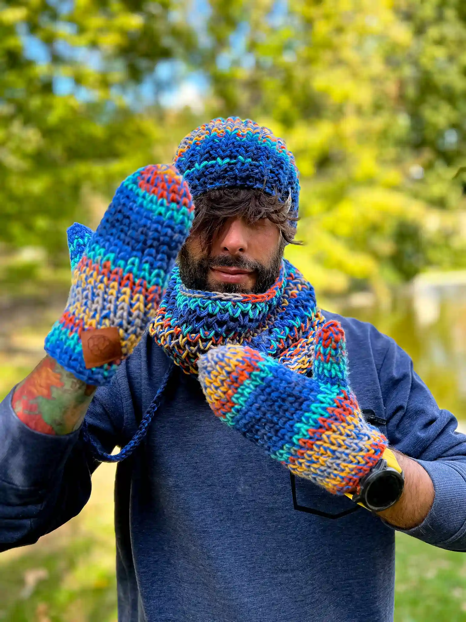 Męskie rękawiczki handmade ,,Górski potok" 37 męskie rękawiczki z merynosa