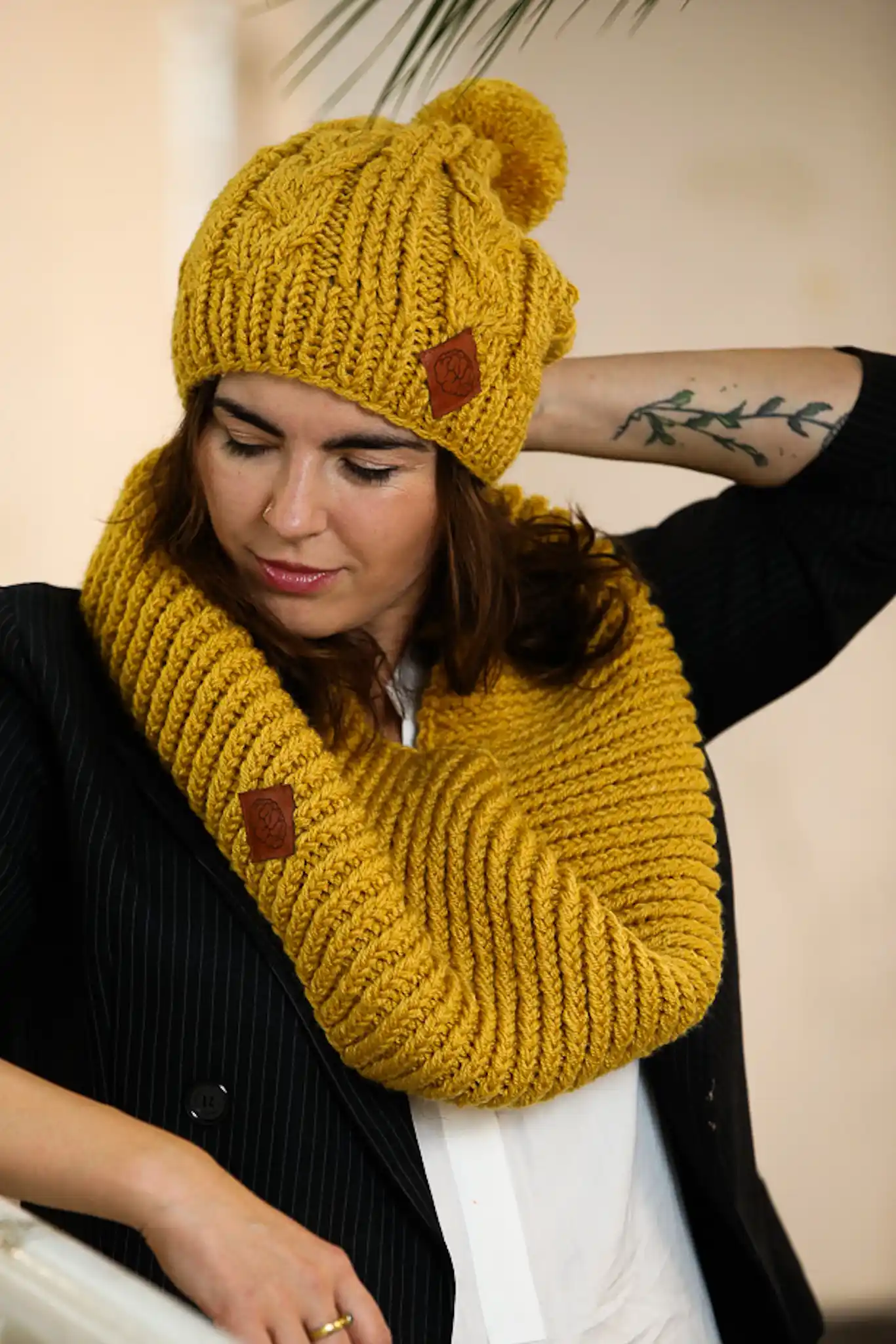 KOMIN na szyję z dodatkiem wełny "Miodowa musztarda" 183 musztardowy komin handmade