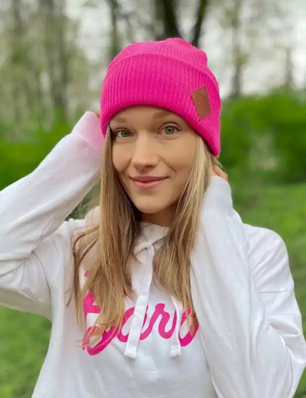 neon roz beanie czapka wywijana na lato Brain Inside