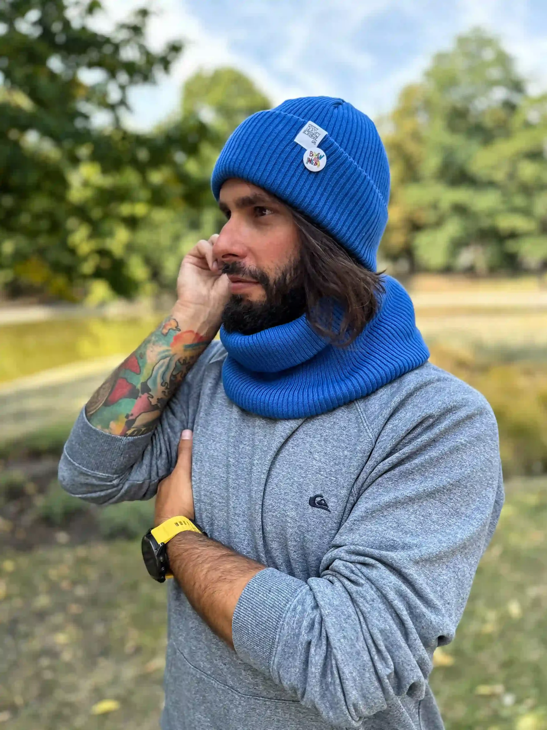 Męska czapka beanie z bawełny logo kolorowe "Niebieski Kobalt" 113 niebieska beanie bawelna scaled 1