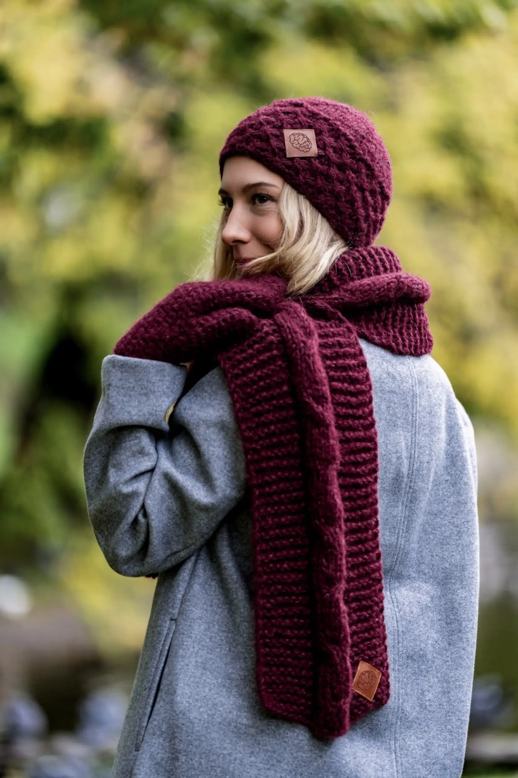 Szal MERINO "Bordo" 164 piekny szal merino bordowy