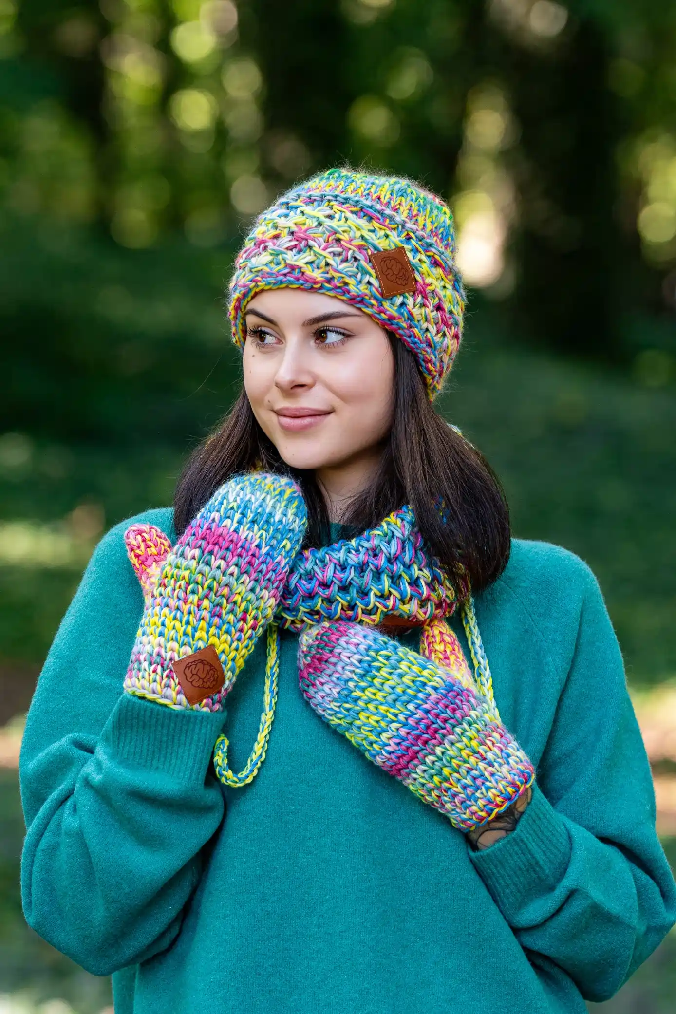Czapka MERINO 100% Hope "Cukierki" + podszewka BAWEŁNA 133 plytka kolorowa czapka