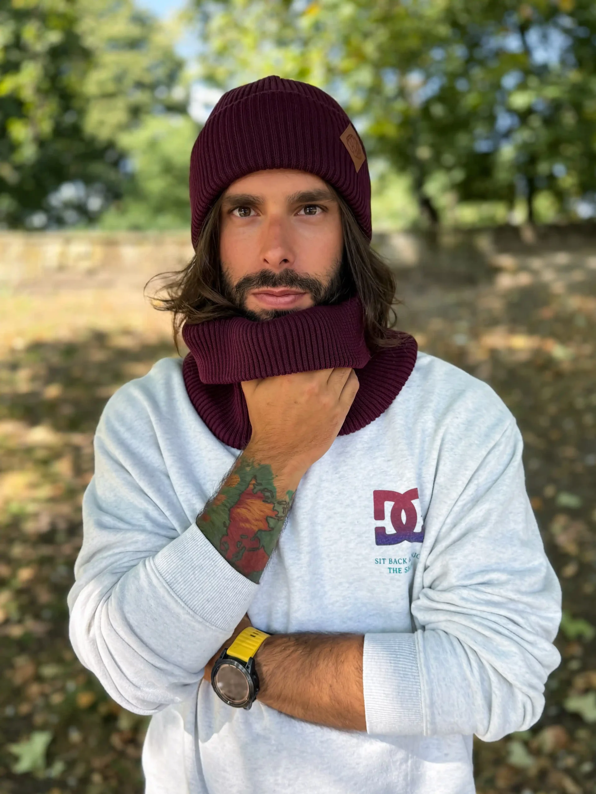 Męska bawełniana czapka beanie logo ekoskórka "Bordo" 129 producent czapek bawelnianych scaled 1