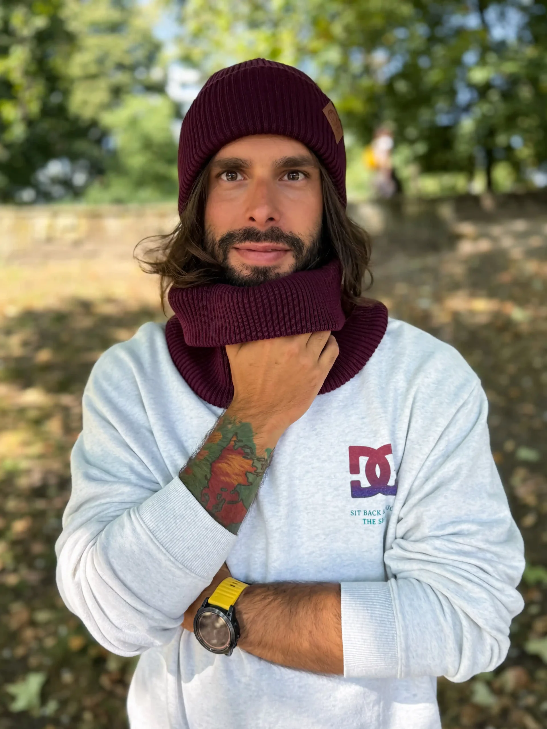 Męska bawełniana czapka beanie logo ekoskórka "Bordo" 128 producent czapek naturalnych scaled 1