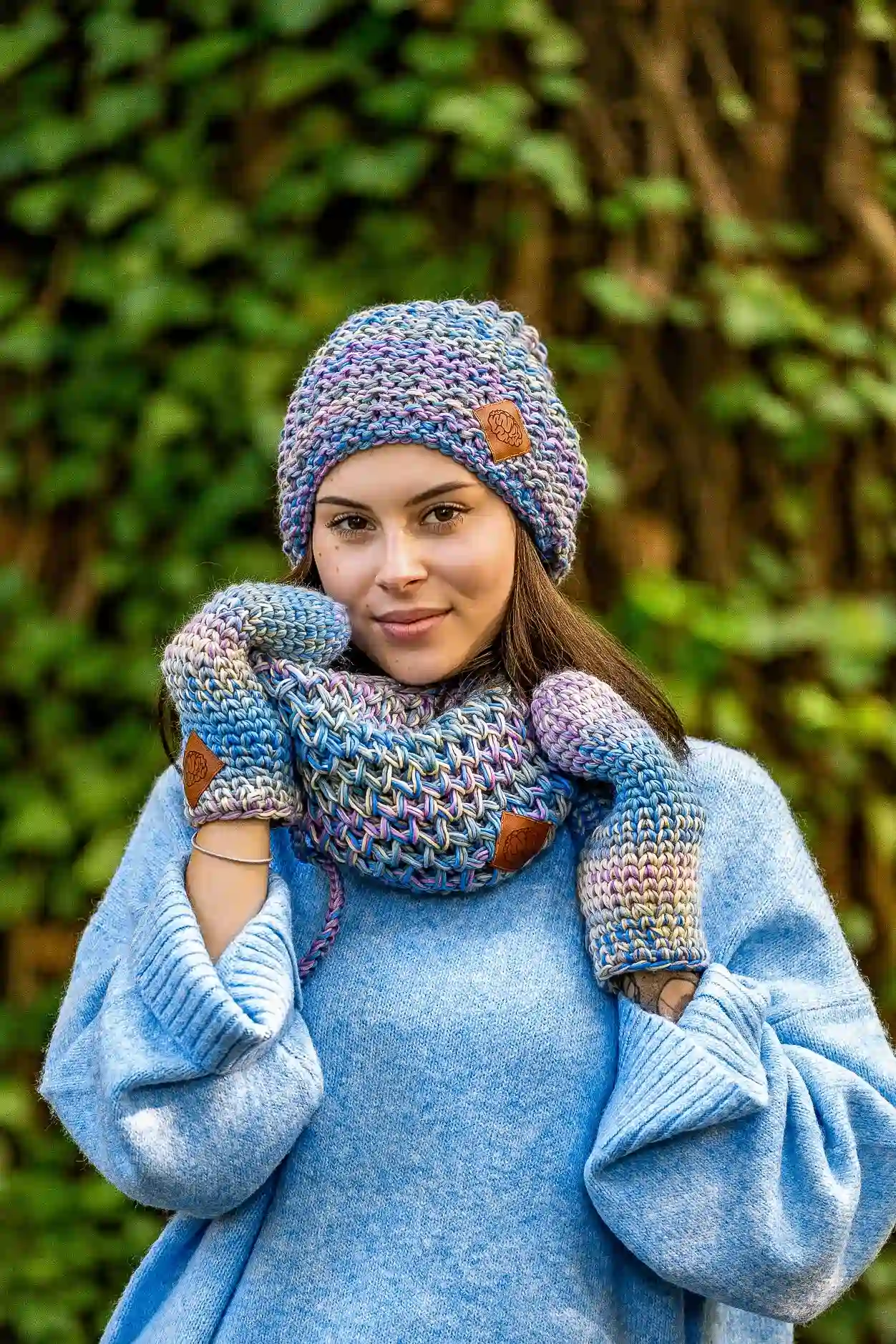 Mały komin MERINO 100% "Pastele" 130 rękawiczki damskie merino kolorowe