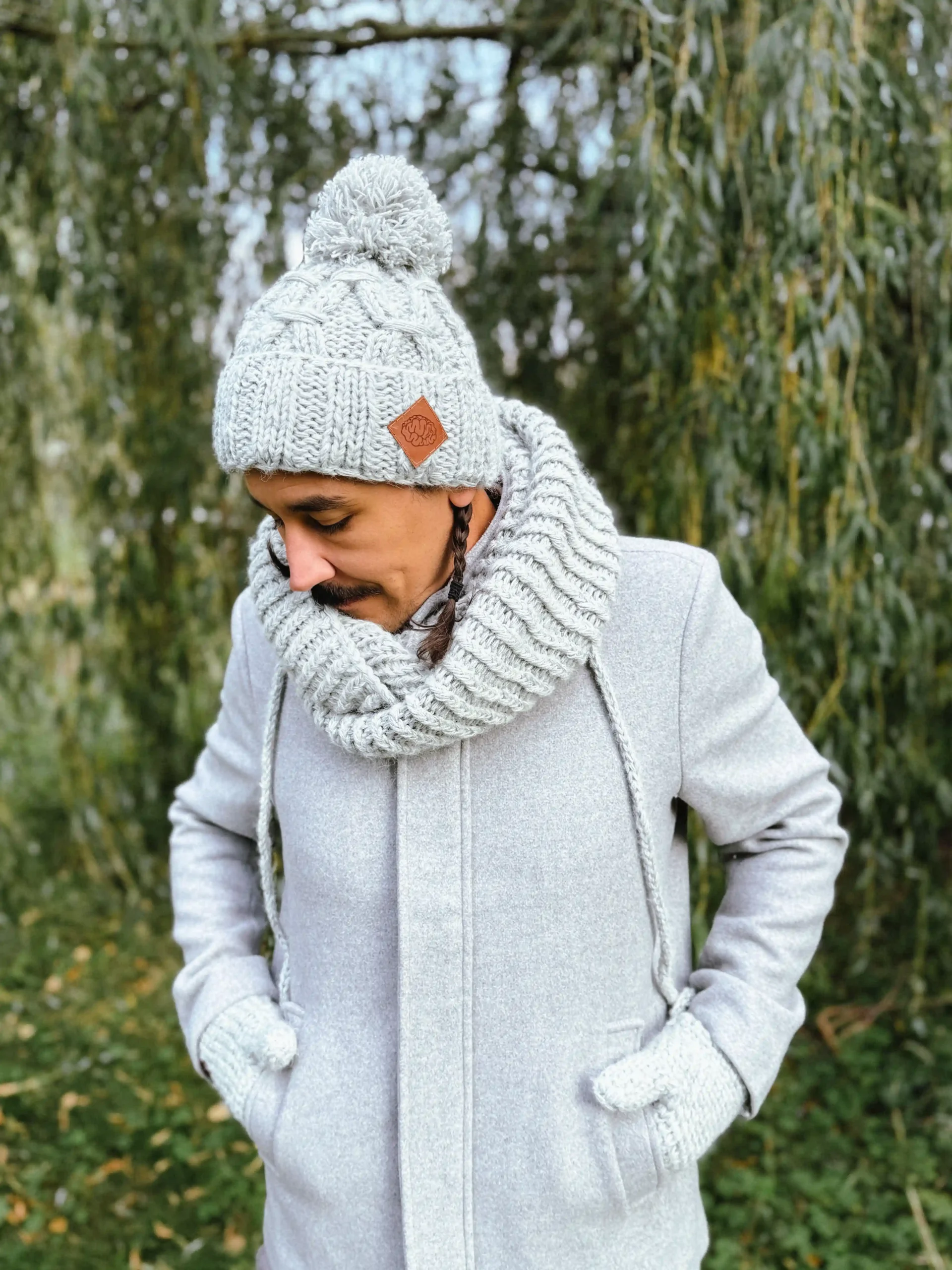 Męskie rękawiczki MERINO "Wybielony szary" 102 rękawiczki jedwab