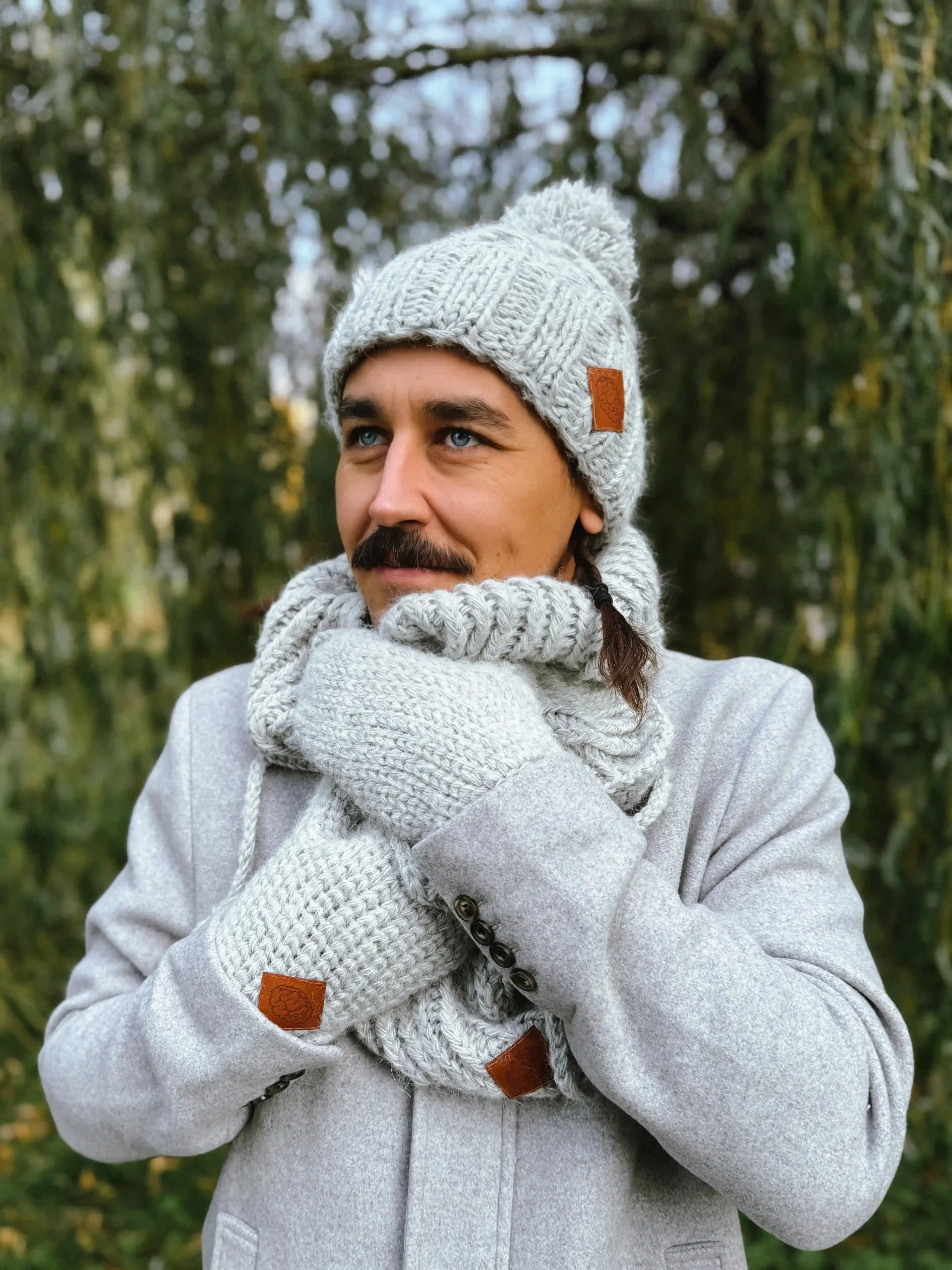 Męskie rękawiczki MERINO "Wybielony szary" 101 rękawiczki kaszmir