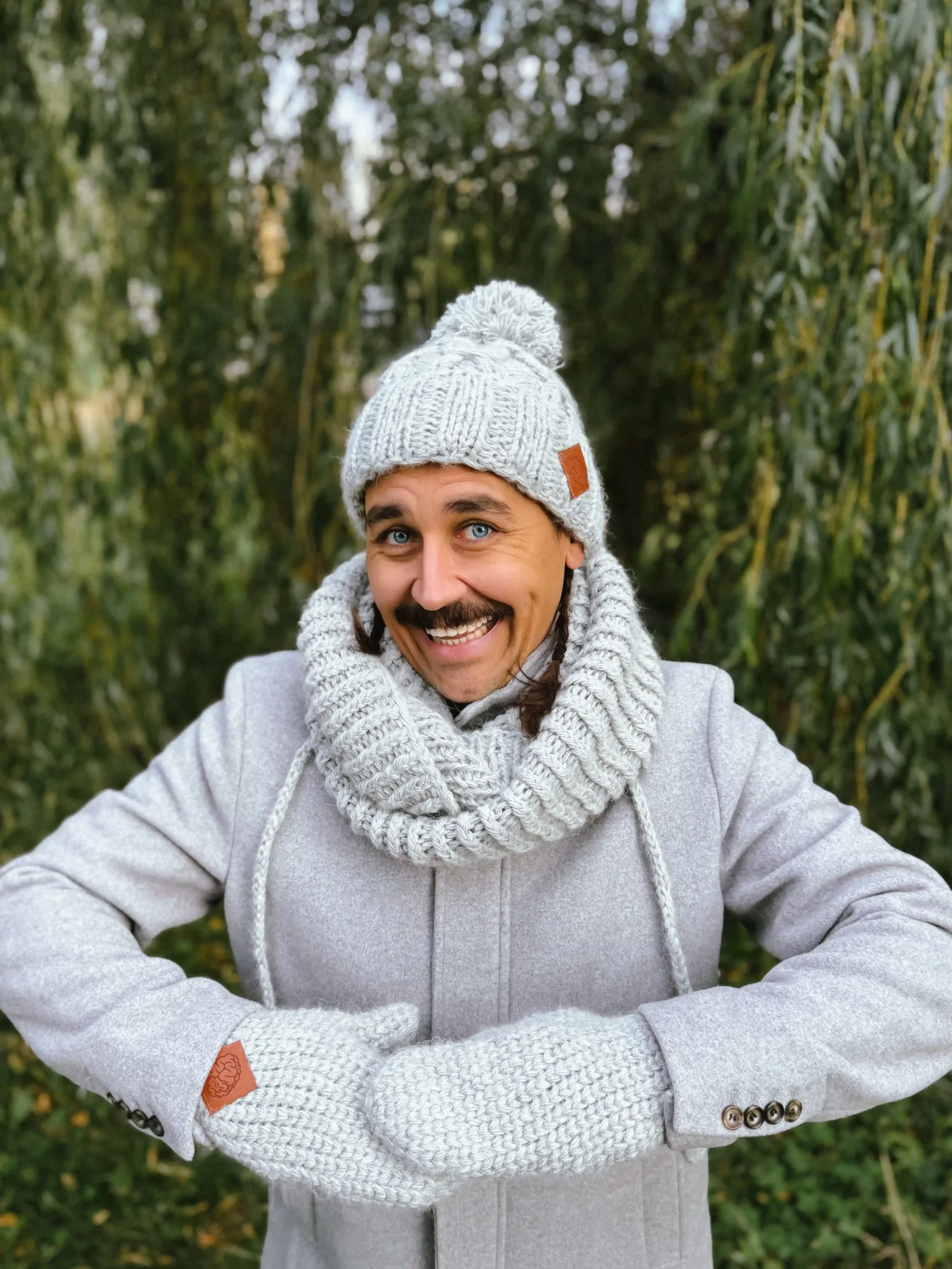 Męskie rękawiczki MERINO "Wybielony szary" 100 rękawiczki merino