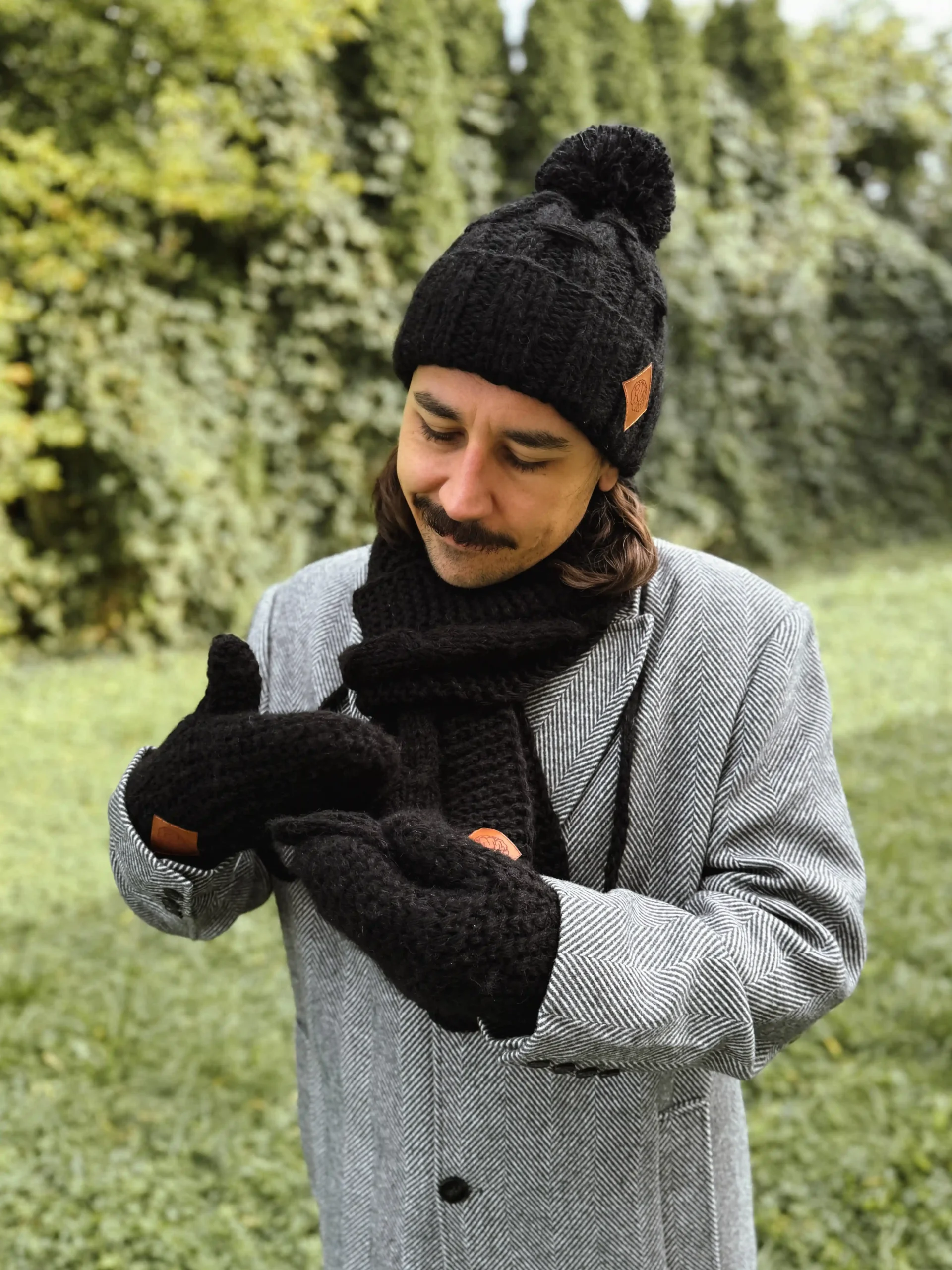 Męskie rękawiczki MERINO "Czarny" 91 rękawiczki merino męskie czarne