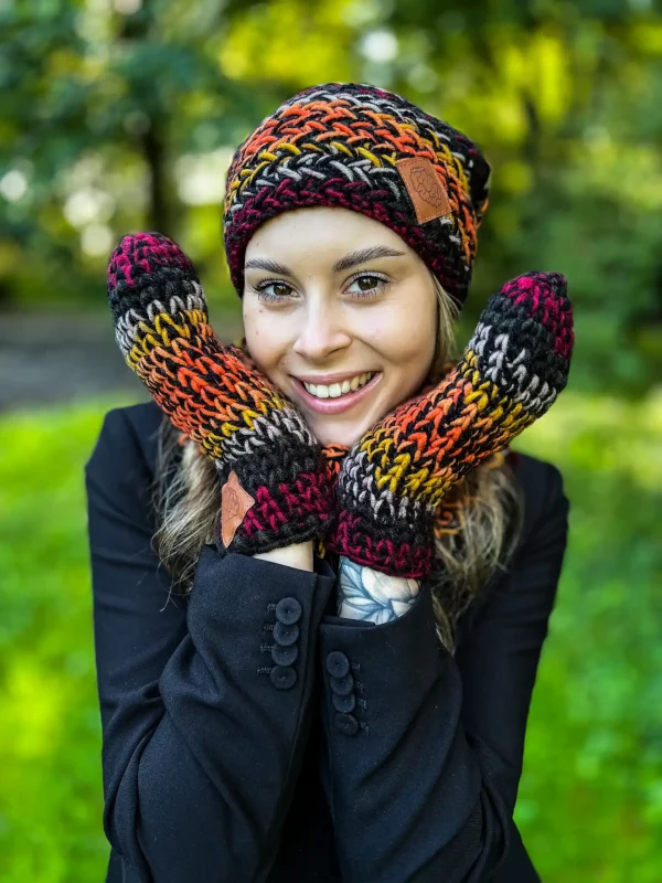 Rękawiczki MERINO 50% ,,Ciemna jesień" 7 rekawiczki mitenki handmade