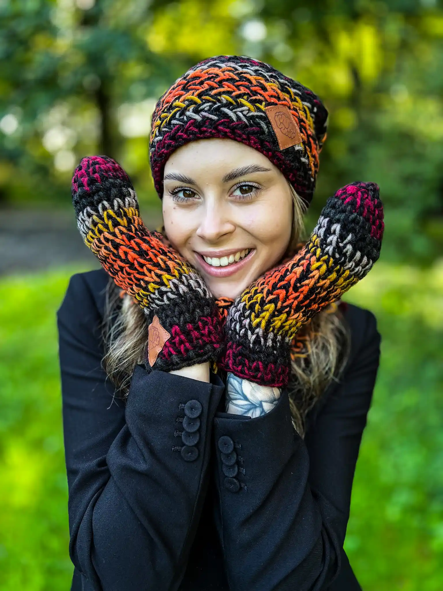 Rękawiczki MERINO 50% ,,Ciemna jesień" 3 rekawiczki mitenki handmade