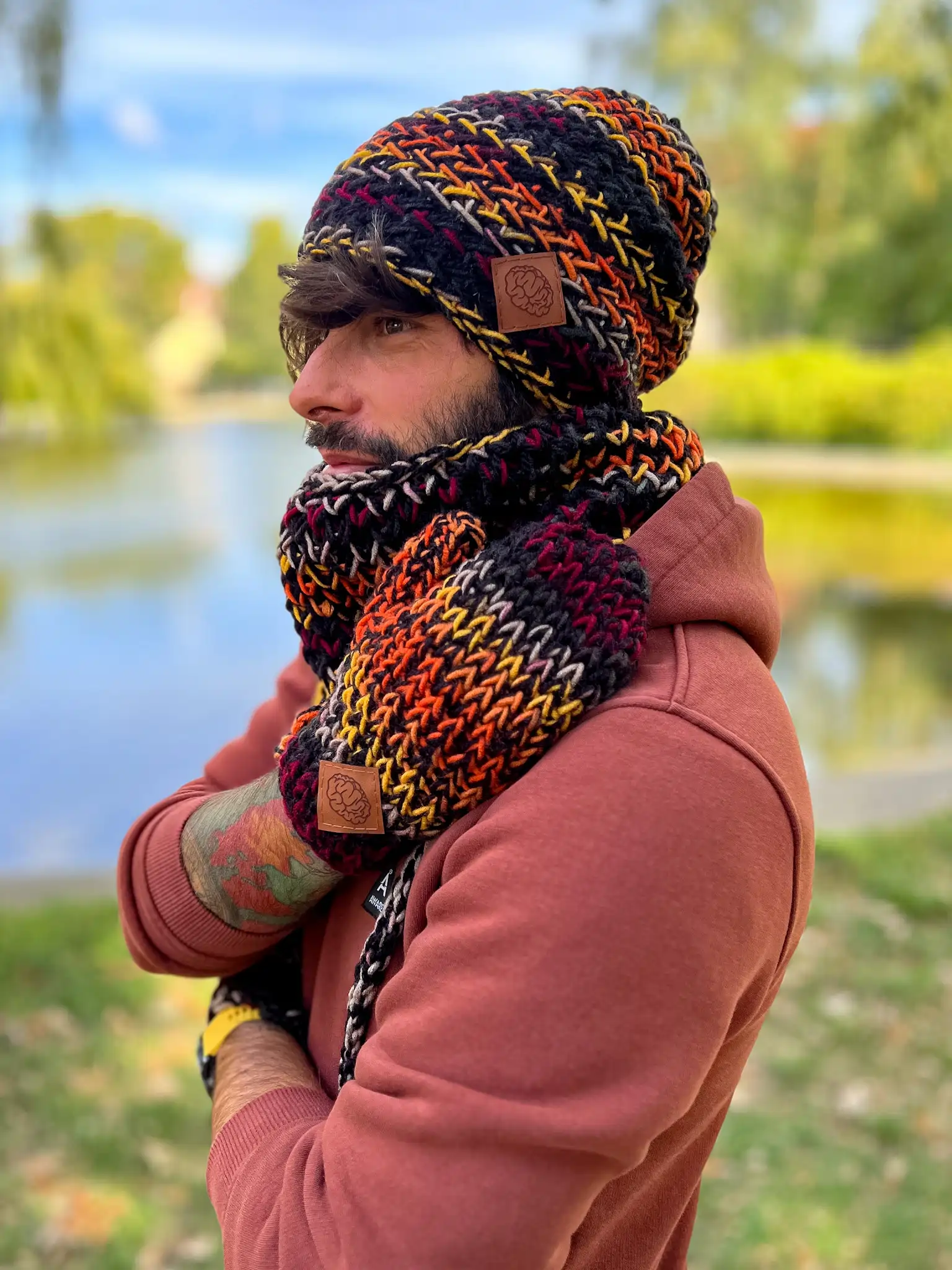 Męskie rękawiczki handmade ,,Ciemna jesień" 51 rękawiczki merino dla mężczyzny