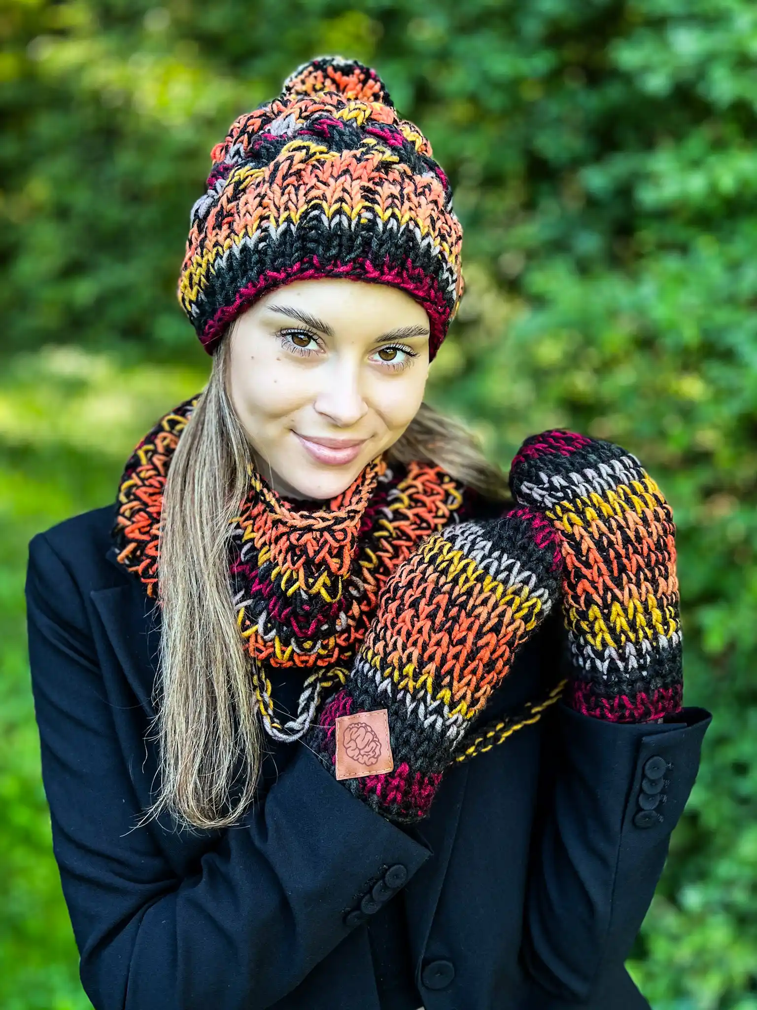 Mały komin MERINO 50% "Ciemna jesień" 155 szal handmade