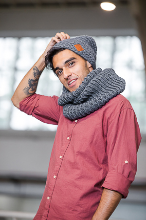 Męski komin ręcznie robiony "Ciemny szary" 94 szal męski cienmy szary