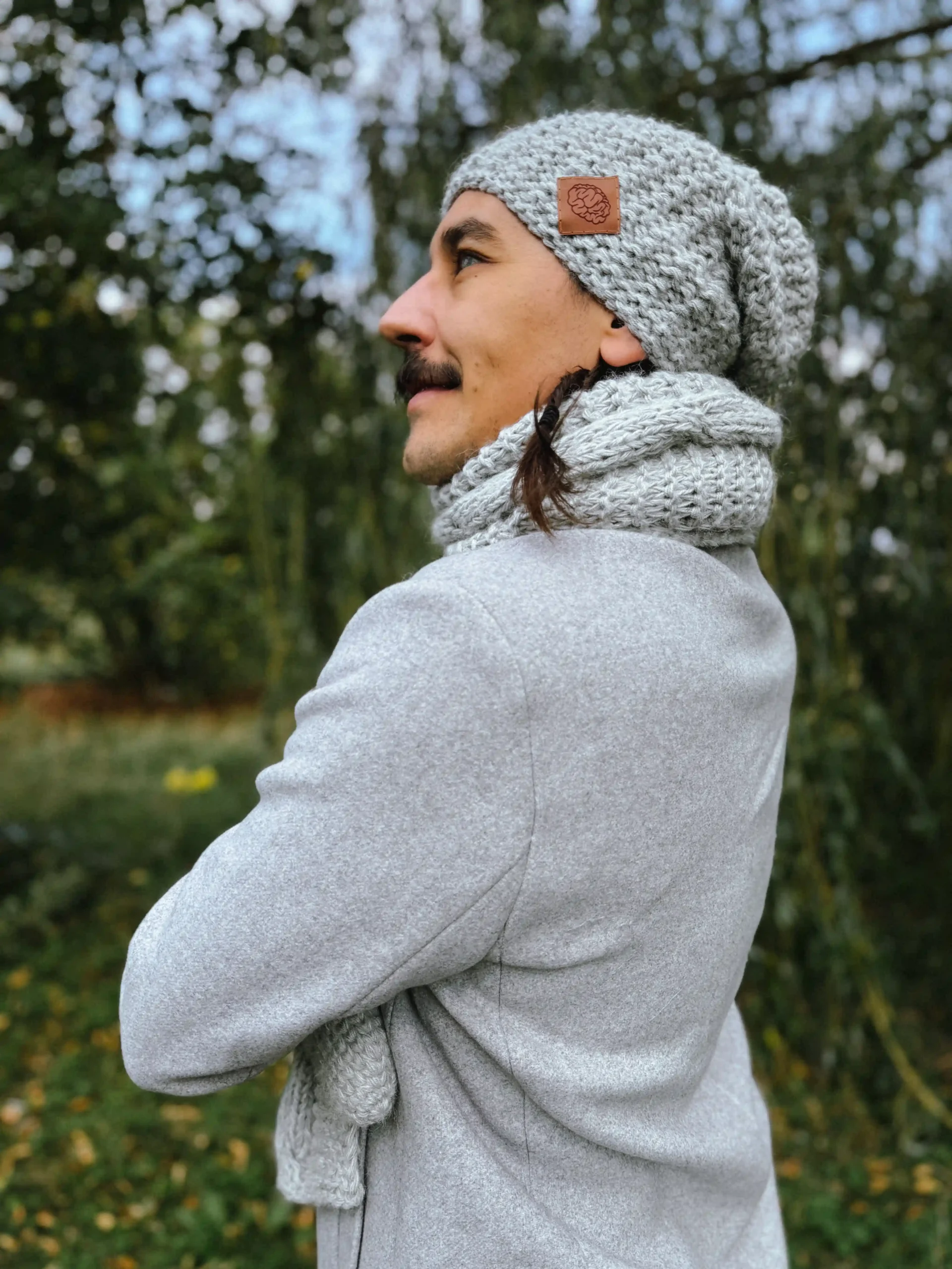 Męski szal MERINO "Wybielony szary szalik" 117 szal męski kaszmir