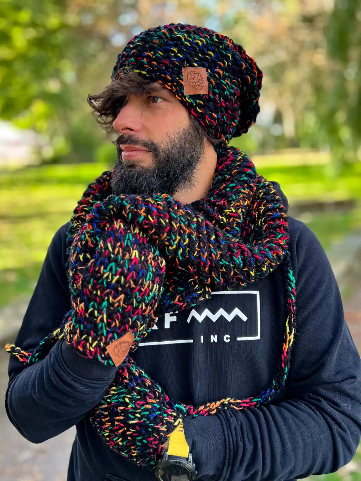Męski KOMIN na szyję z wełny "Czarne czerwienie" 138 szal meski handmade