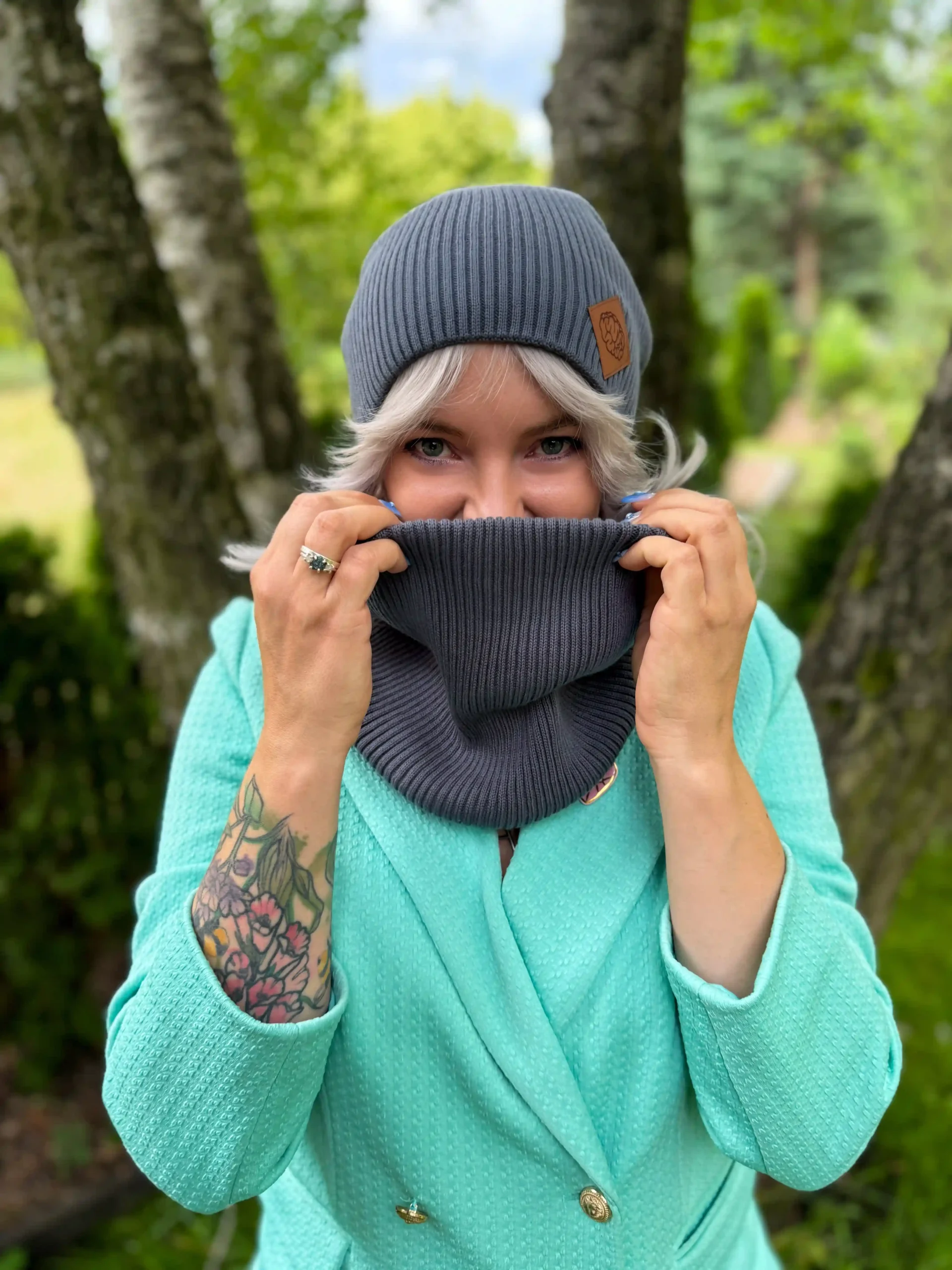 Bawełniana bandana zimowa "Ciemny szary" 19 szalik z bawelny szary scaled 1