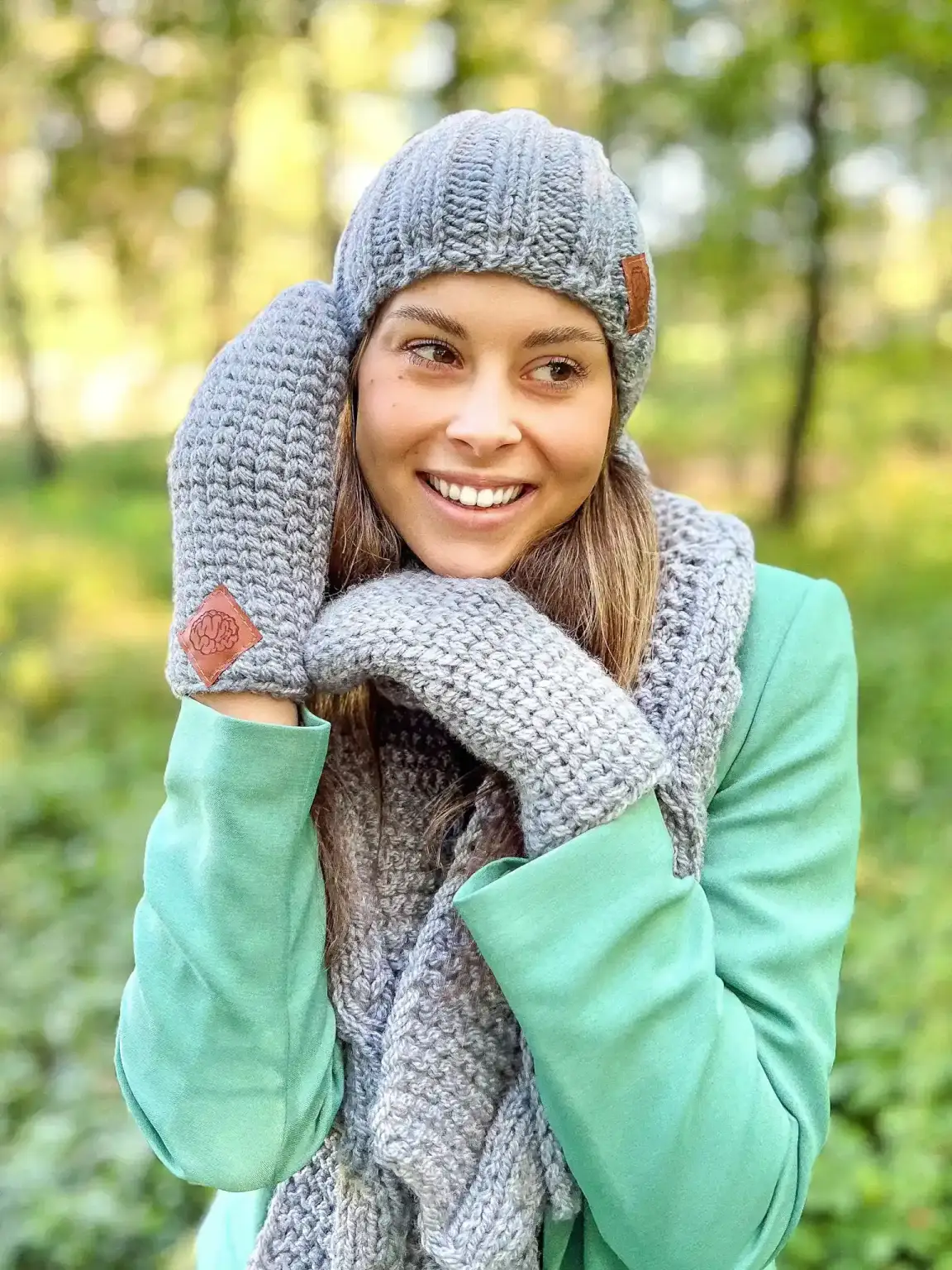 Rękawiczki handmade ze sznureczkiem ,,Szary" 4 szare rekawiczki handmade z polarem 2 2