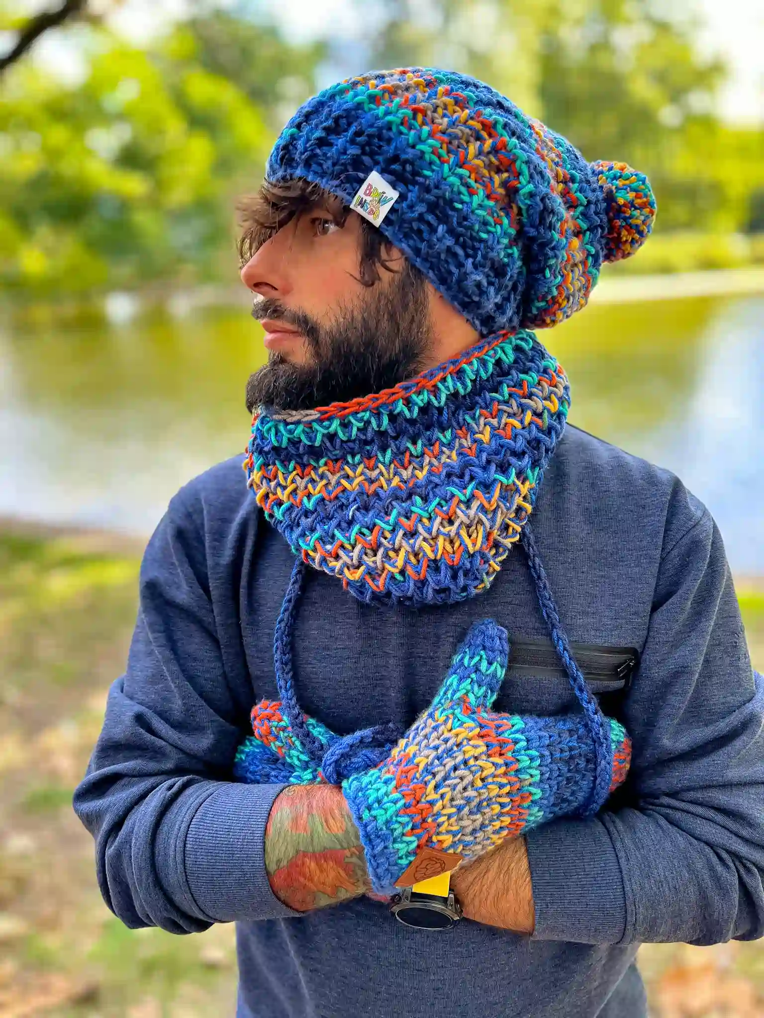 Męskie rękawiczki MERINO 50% ,,Górski potok" 56 wełna merino rękawiczki męskie