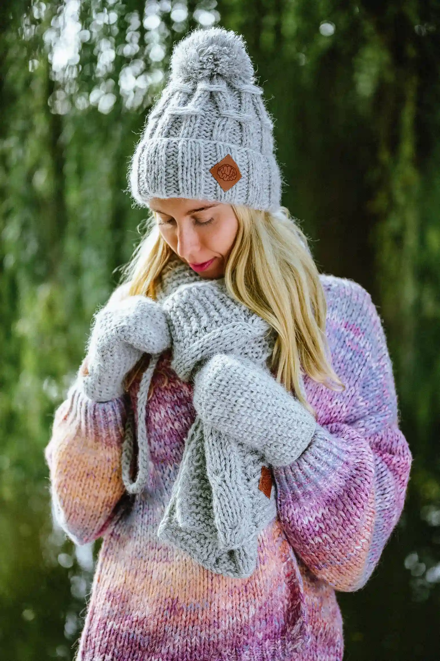 Rękawiczki MERINO "Wybielony szary" 263 welniane rekawiczki