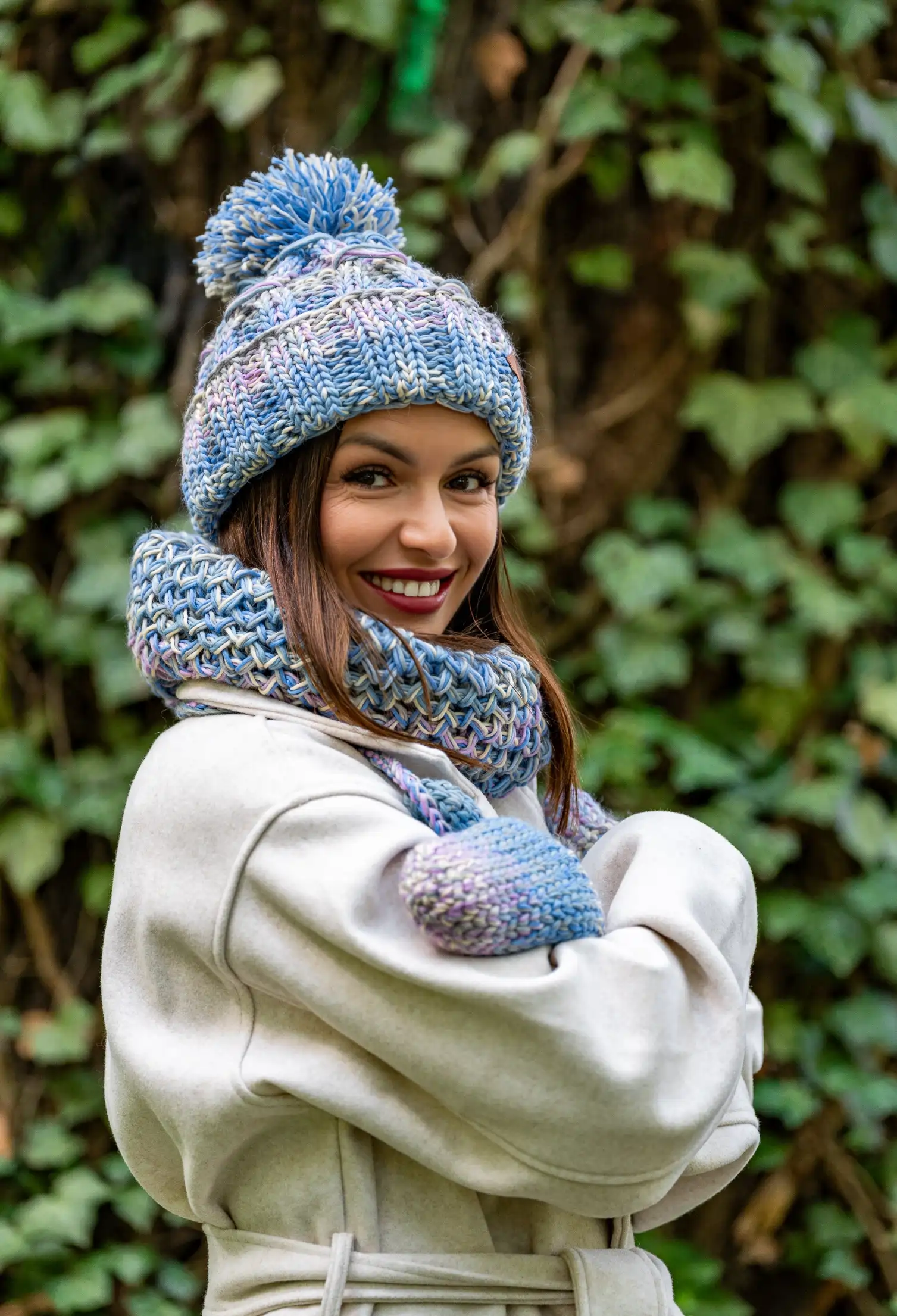 Czapka MERINO 100% Euforia "Pastele" 165 zestaw zimowy merino