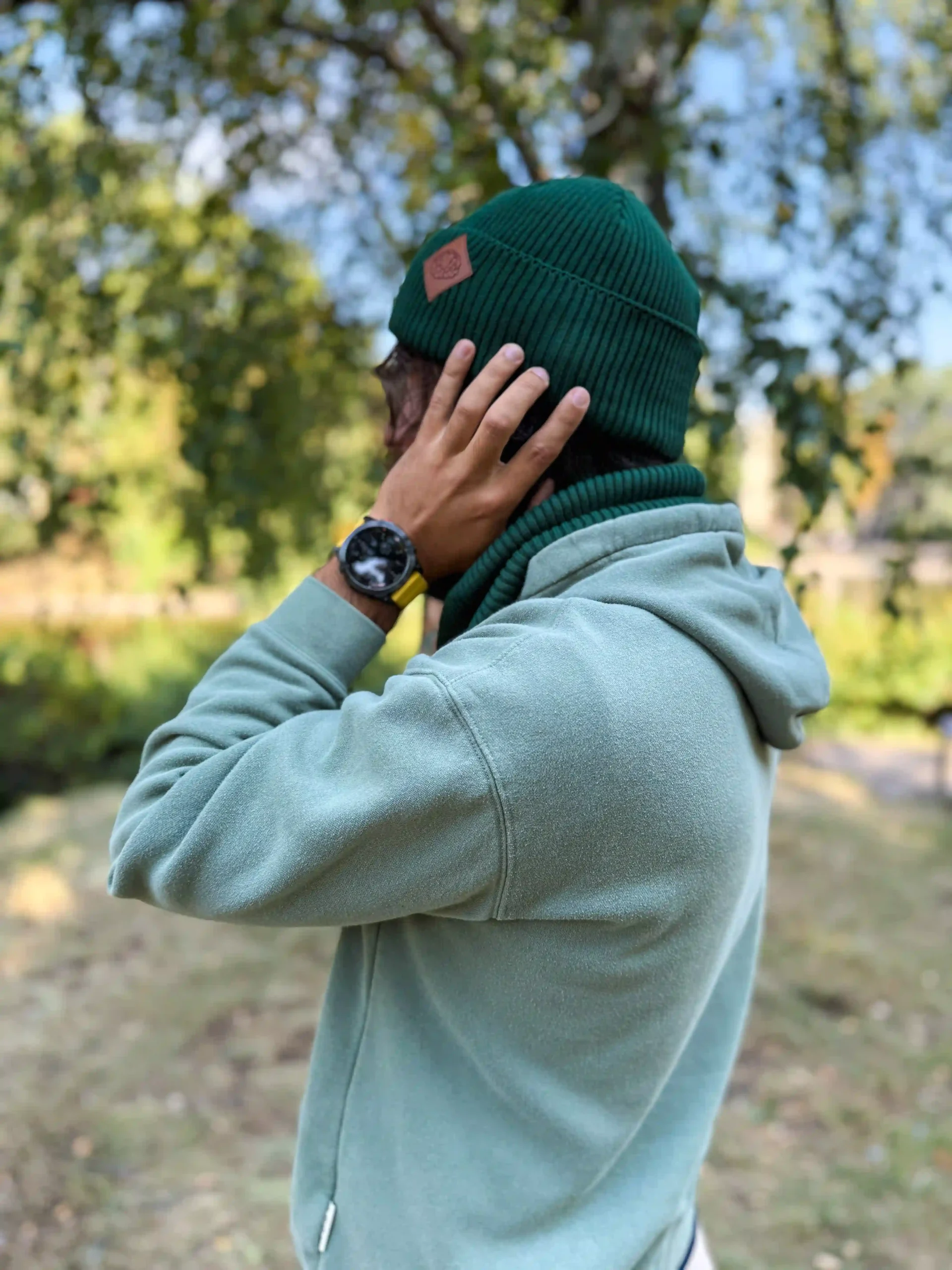 Męska bawełniana czapka beanie logo ekoskórka "Zielony" 88 Męska bawełniana czapka beanie logo ekoskórka "Zielony" - obrazek 4