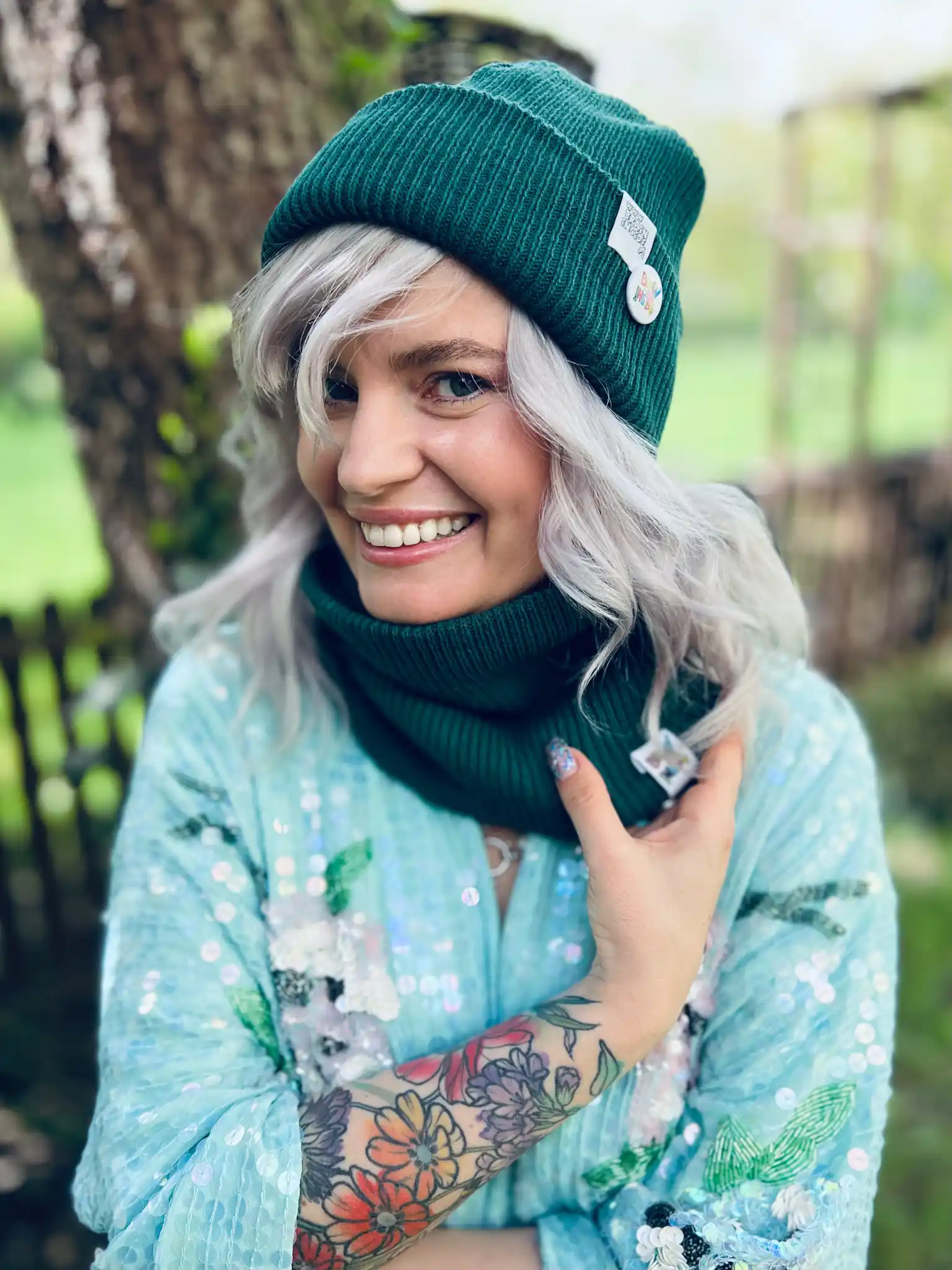 Czapka wywijana logo kolorowe "Zielony" 42 komin zimowy zielony Neckwarmer