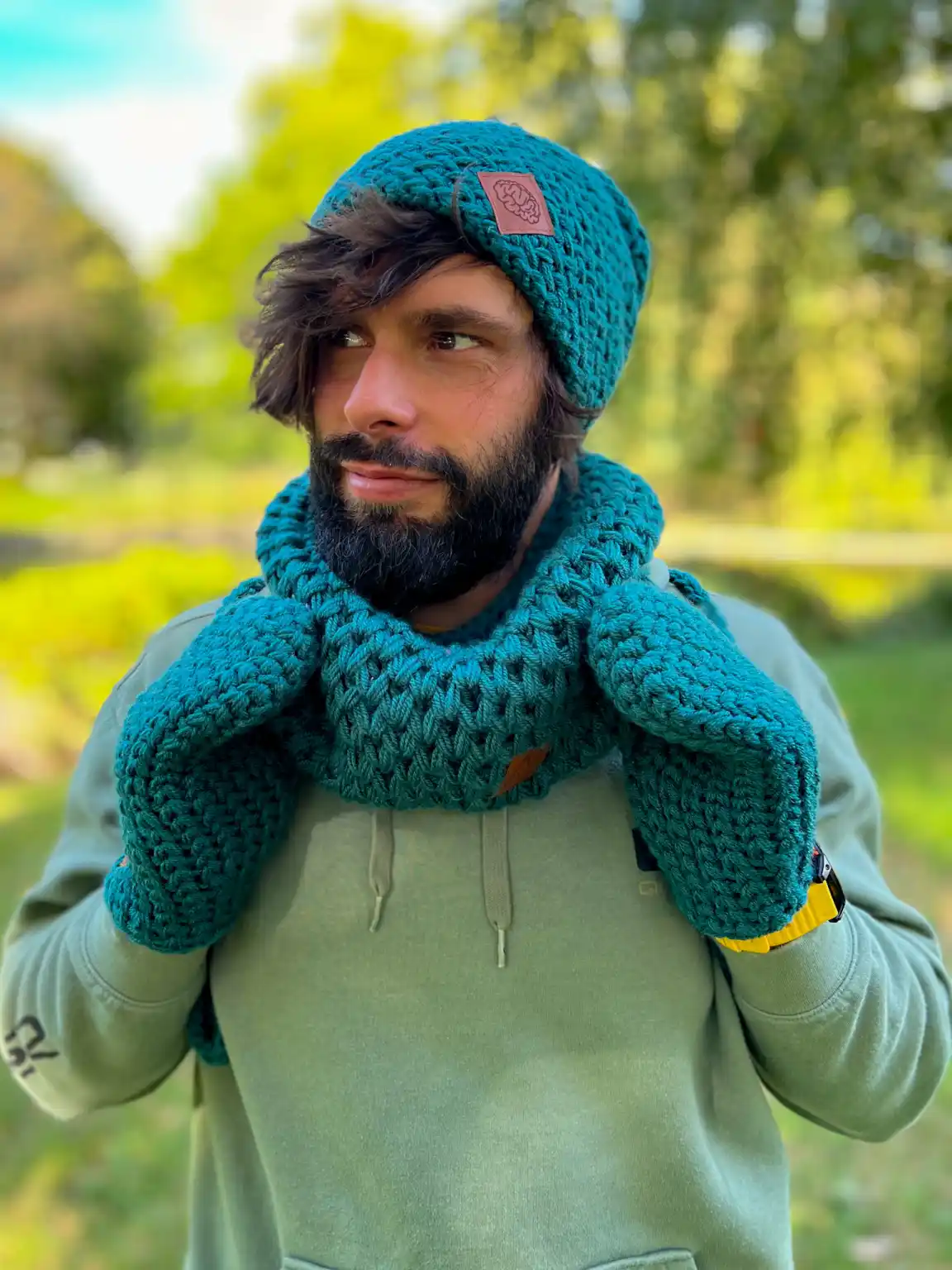 Męski mały komin na szyję ,,Leśny zielony" 15 zielony buff handmade