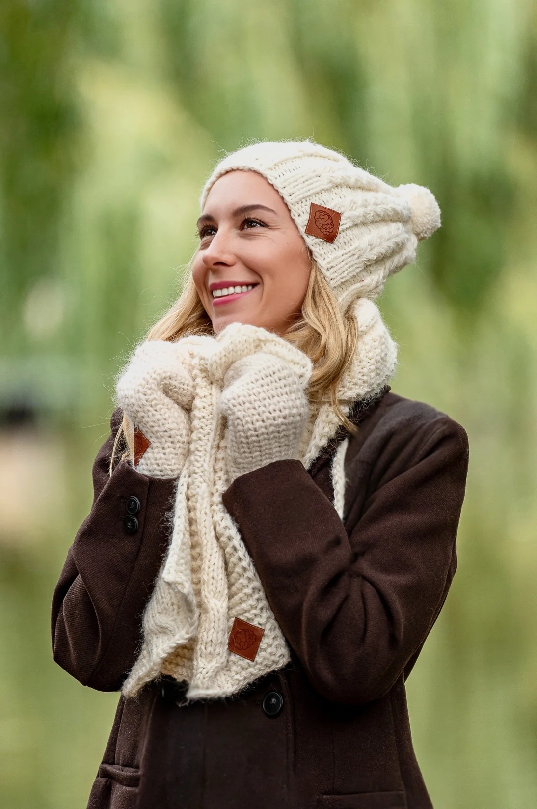 Czapka MERINO Smile “Beżowy ecru” + podszewka JEDWAB 198 zimowa czapka merino 1