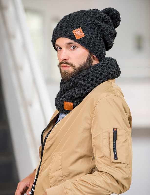 Męski mały komin na szyję "Perłowy czarny" 121 zimowa-czapka-z-pomponem-brain-inside-handmade