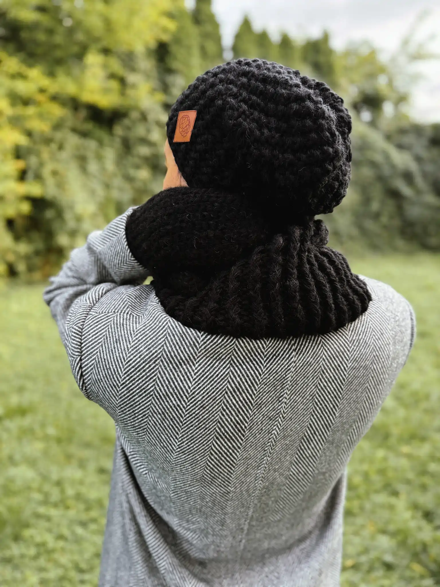 Męski komin MERINO "Czarny" 105 zimowa męska czapka merino