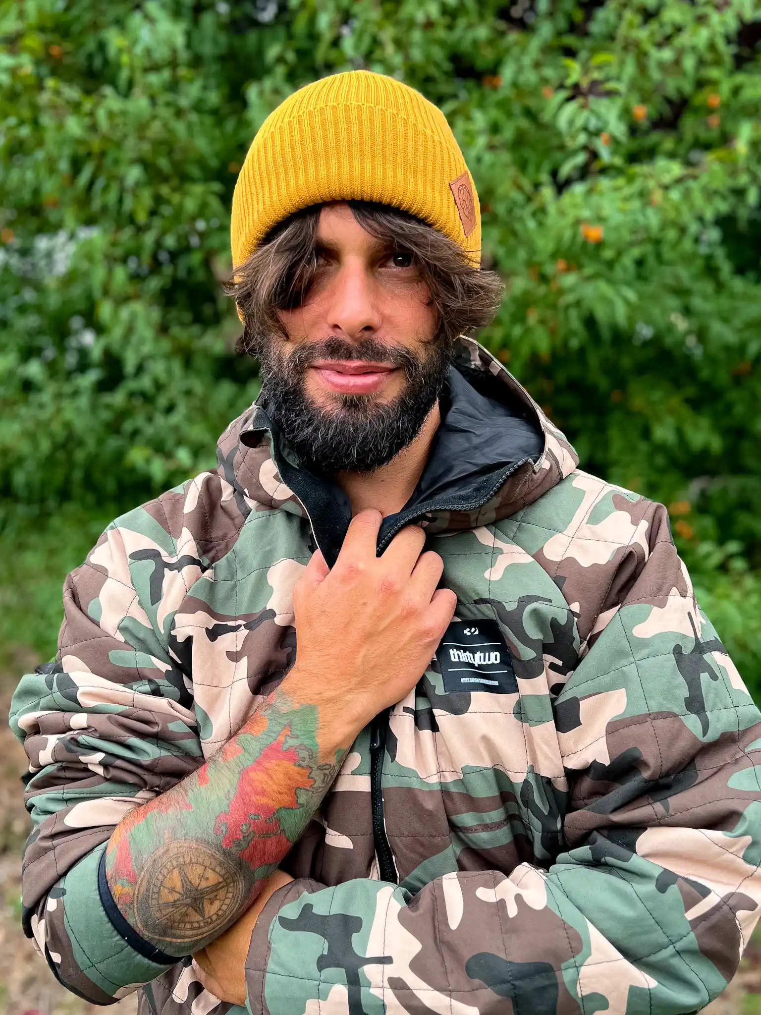 Męska bawełniana czapka beanie logo ekoskórka "Miodowa musztarda" 107 zolta zlodziejka