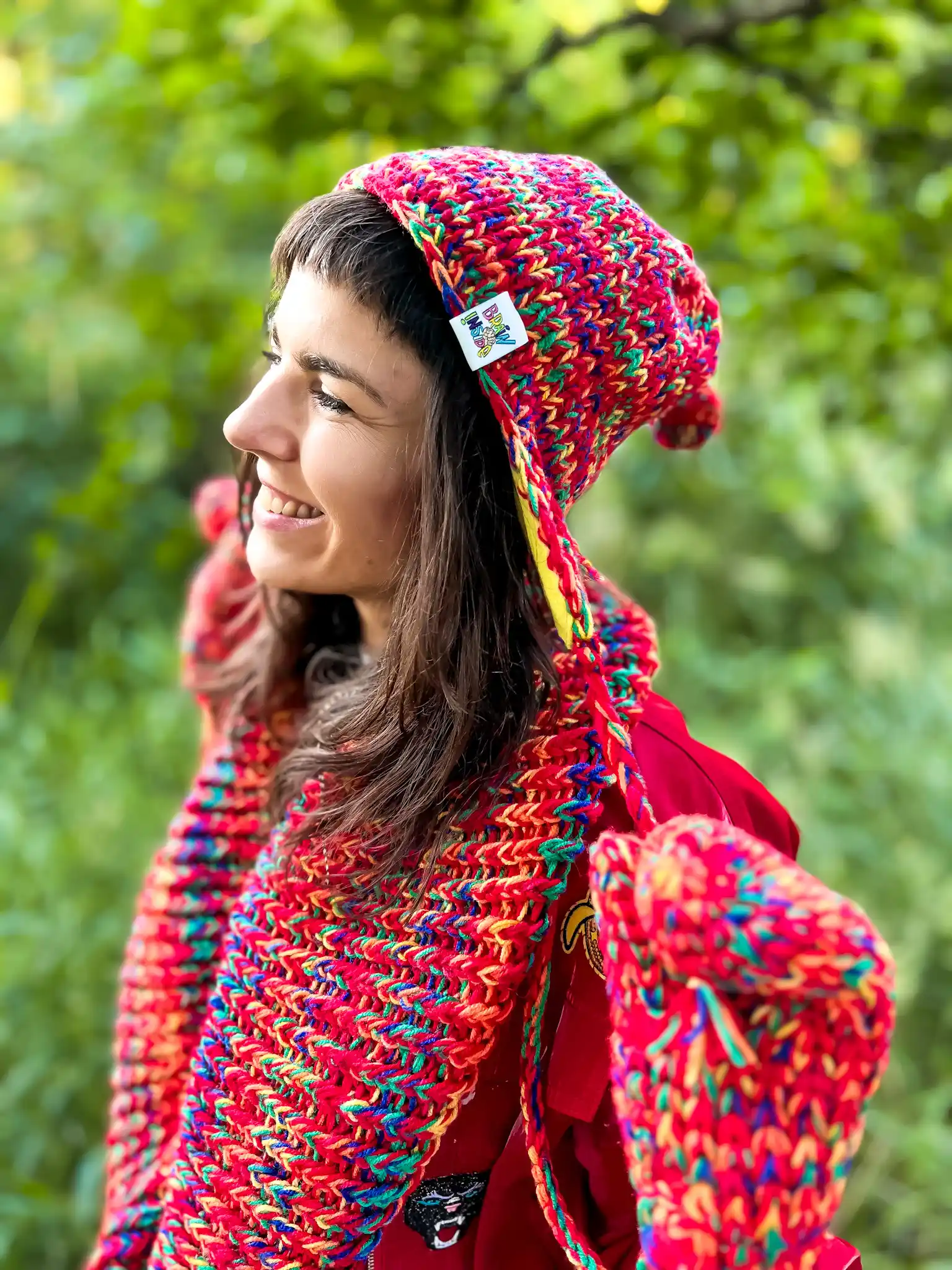 Komin MERINO 50% ręcznie robiony "Czerwienie" 52 Dziergany czerwony komin, idealny do zawijania na dwa razy