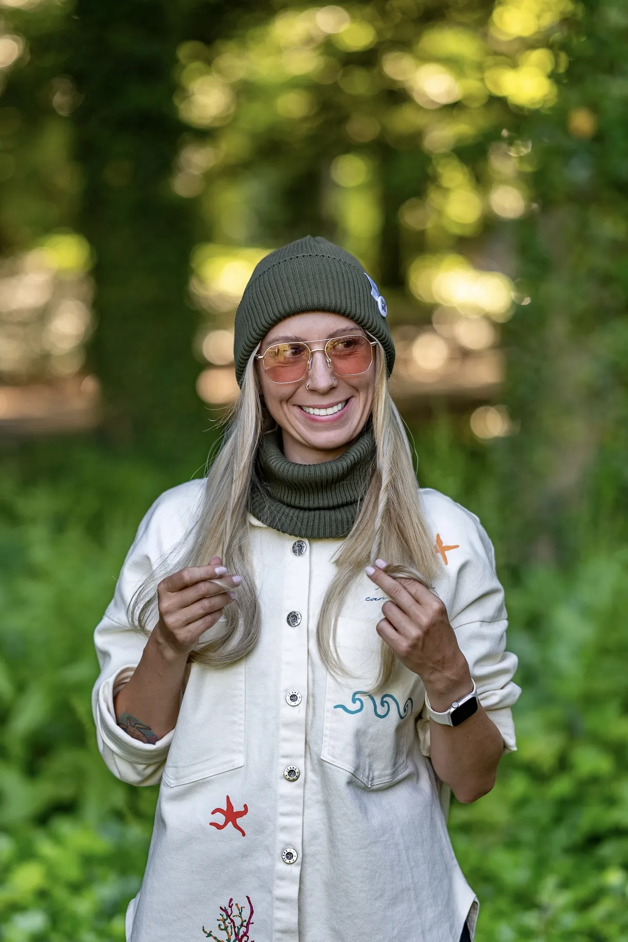 Czapka wywijana z bawełny logo kolorowe "Khaki Ciemny Zielony" 23 Glowne beanie kolor