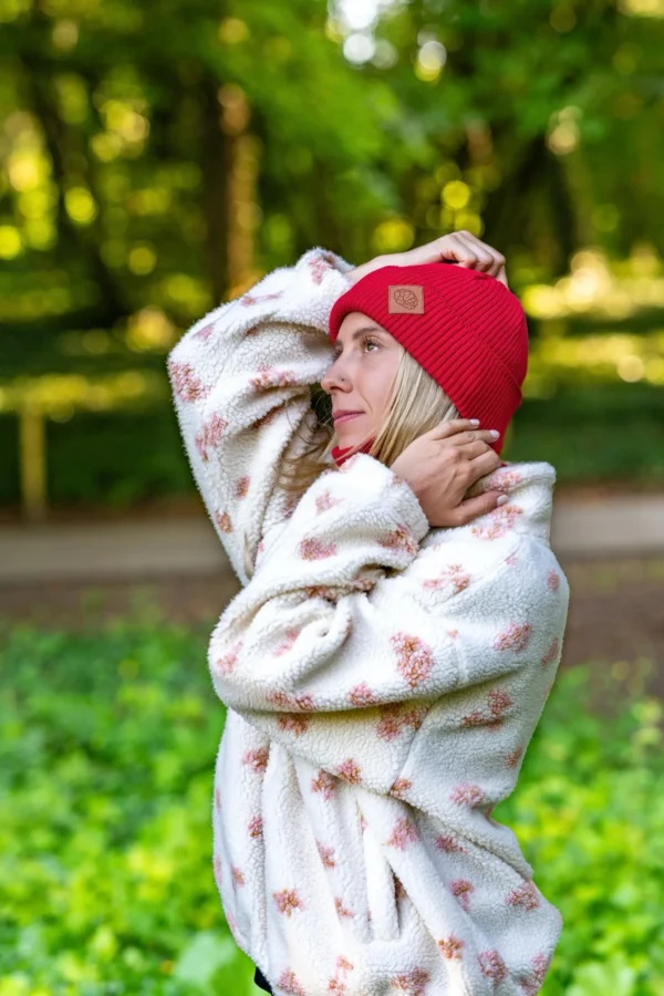 Bawełniana czapka beanie logo ekoskórka "Czerwony" 8 bawełniana beanie