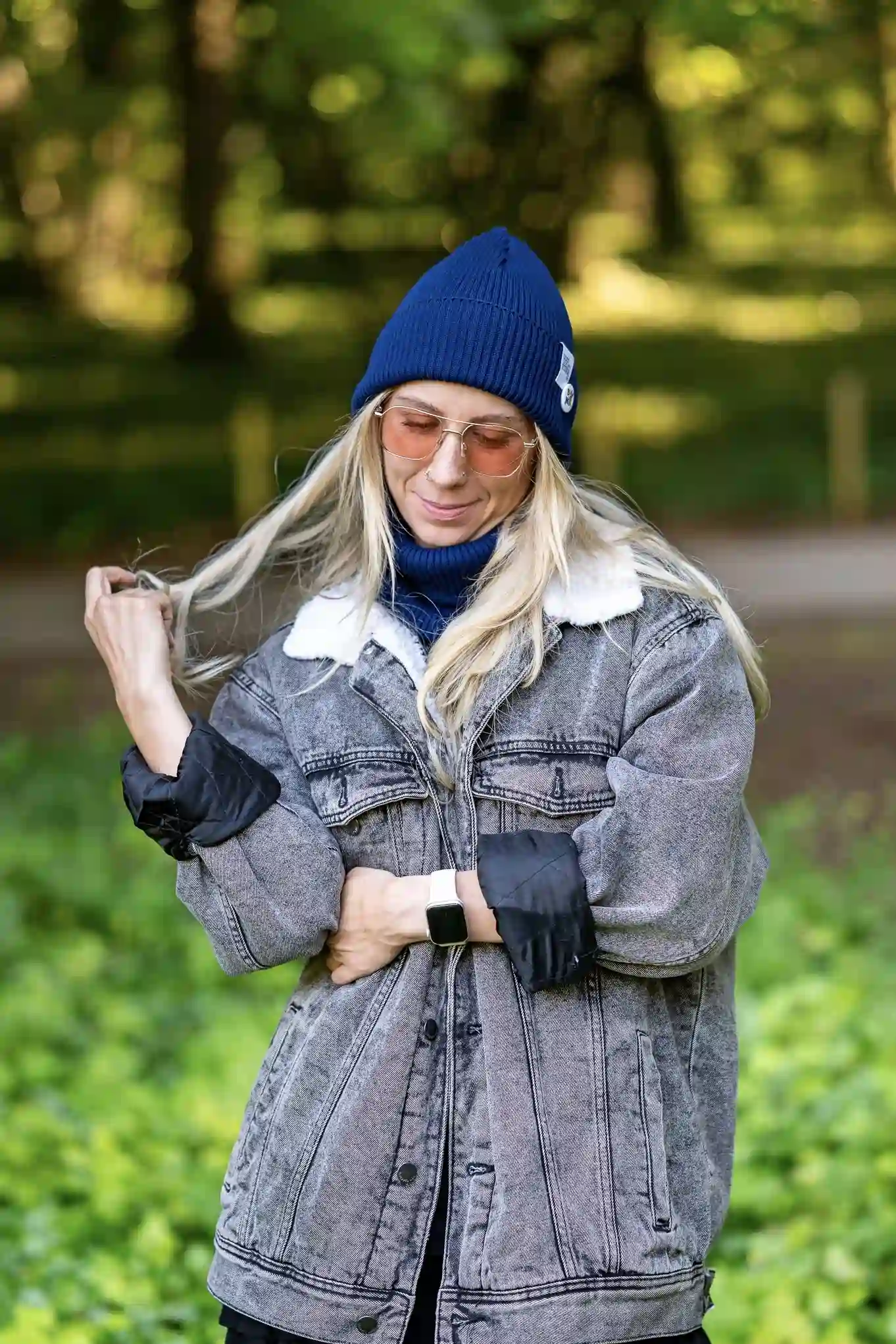 Damska czapka beanie z bawełny logo kolorowe "Ciemny Granat Navy" 90 bawełniany komin damski