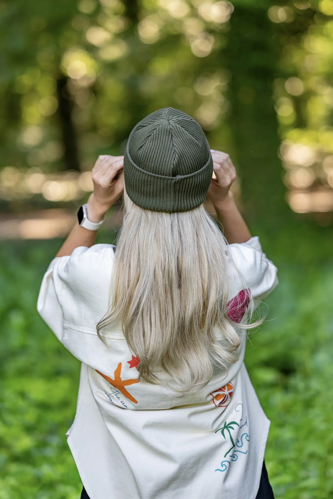 Czapka wywijana z bawełny logo kolorowe "Khaki Ciemny Zielony" 69 ciepla czapka damska