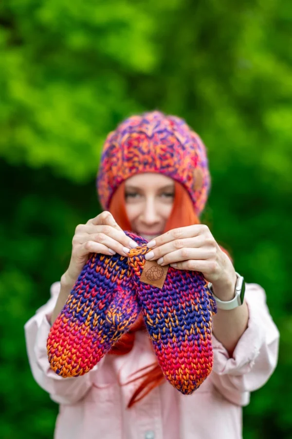Rękawiczki MERINO 100% "Fiolety" 22 ciepłe rękawiczki merino